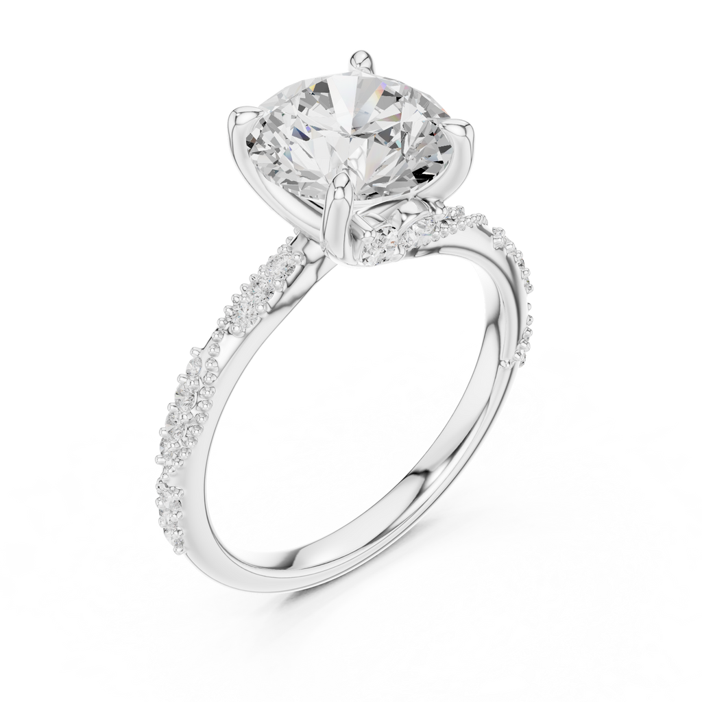 2.93 CT Round Brilliant Diamond Hidden Accent Engagement Ring with Twisted Pavé Band