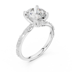 2.93 CT Round Brilliant Diamond Hidden Accent Engagement Ring with Twisted Pavé Band