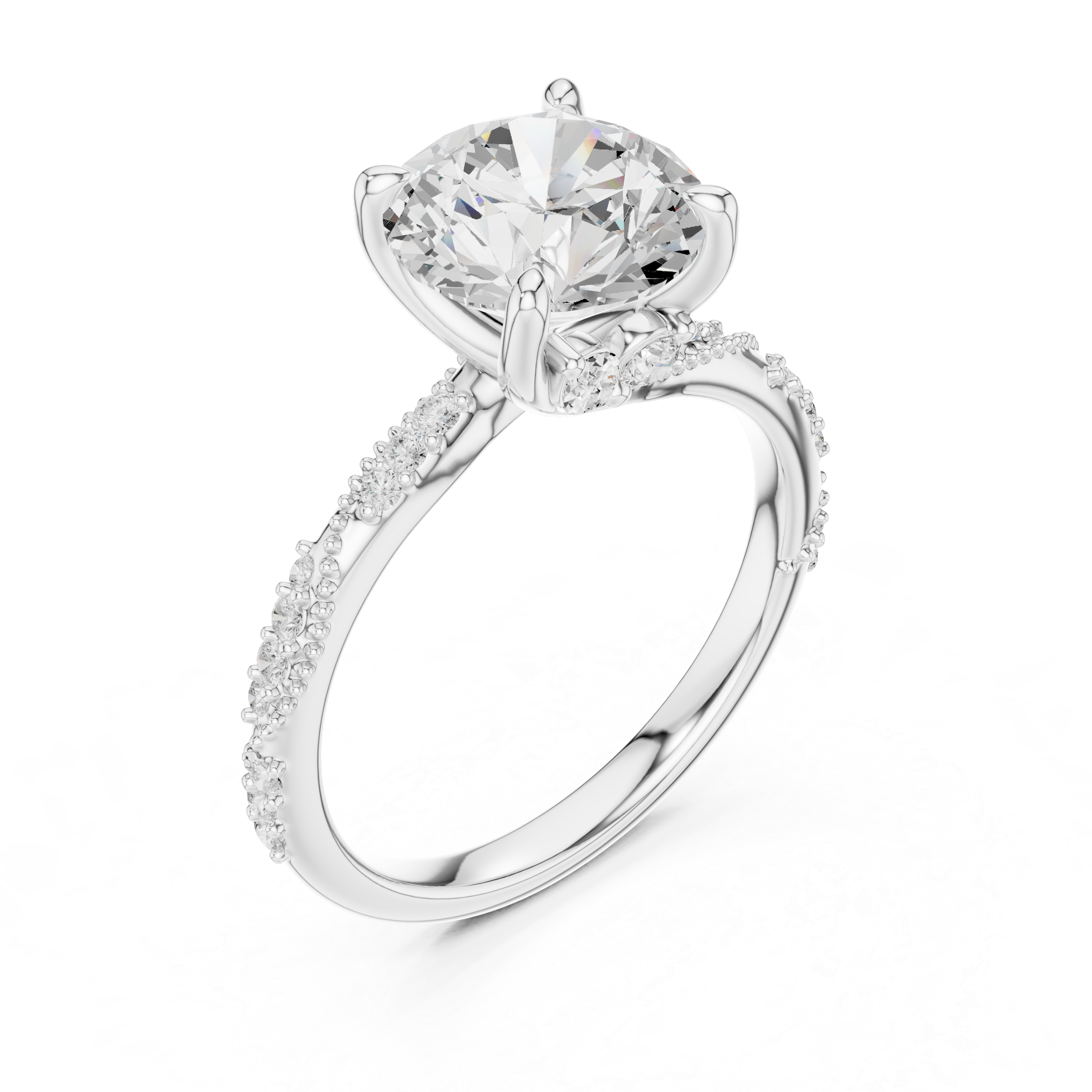 2.93 CT Round Brilliant Diamond Hidden Accent Engagement Ring with Twisted Pavé Band