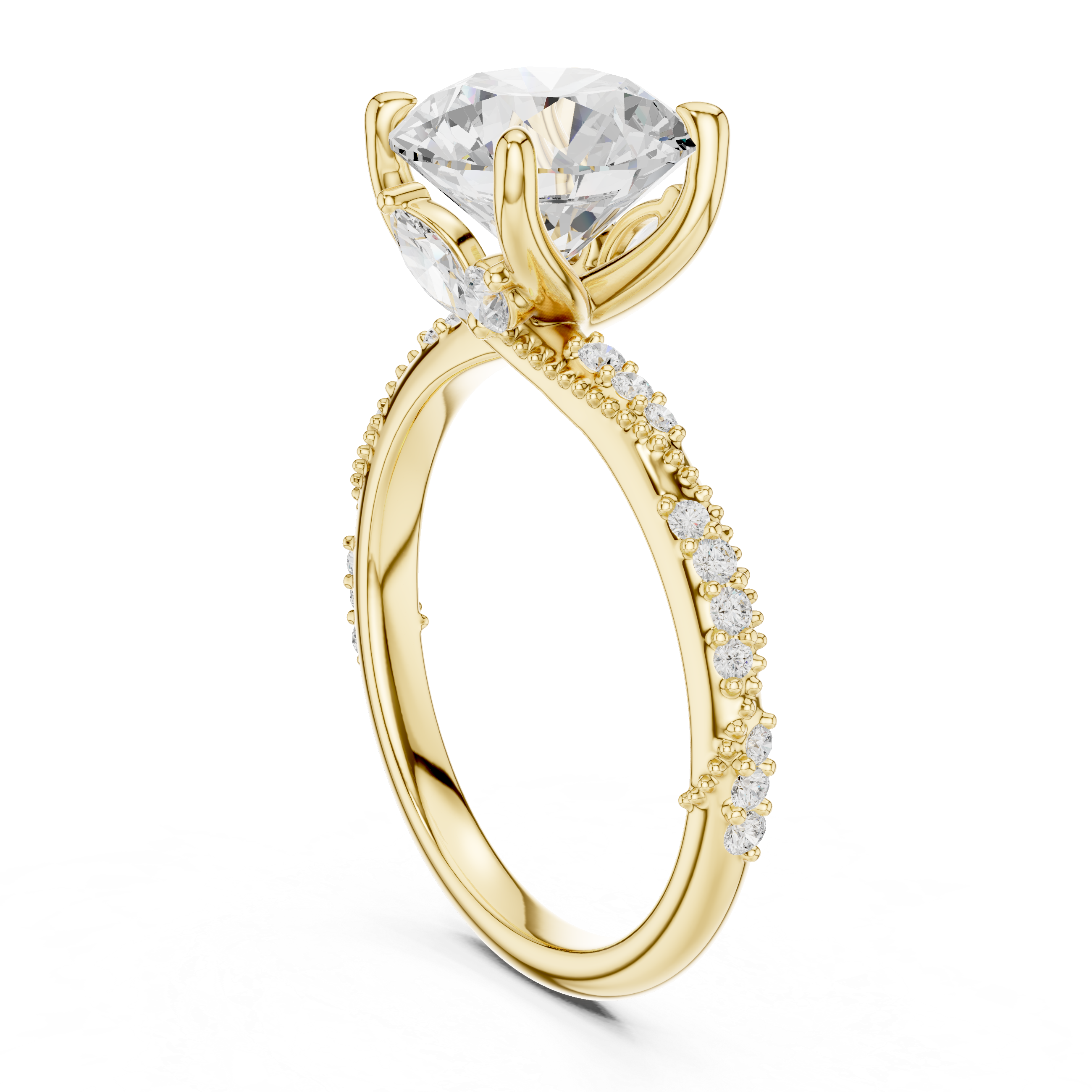2.93 CT Round Brilliant Diamond Hidden Accent Engagement Ring with Twisted Pavé Band