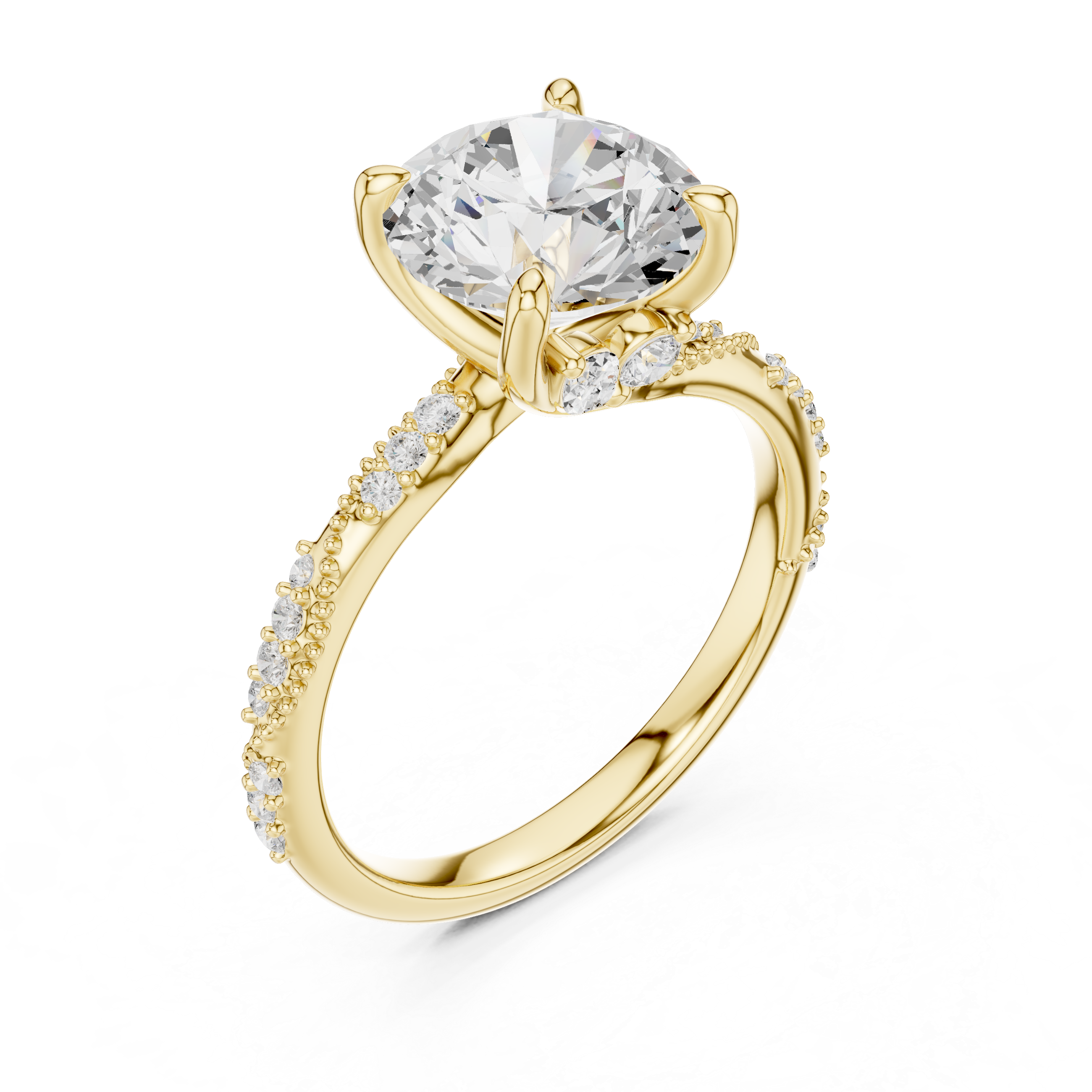 2.93 CT Round Brilliant Diamond Hidden Accent Engagement Ring with Twisted Pavé Band