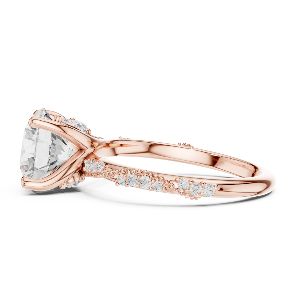 2.93 CT Round Brilliant Diamond Hidden Accent Engagement Ring with Twisted Pavé Band