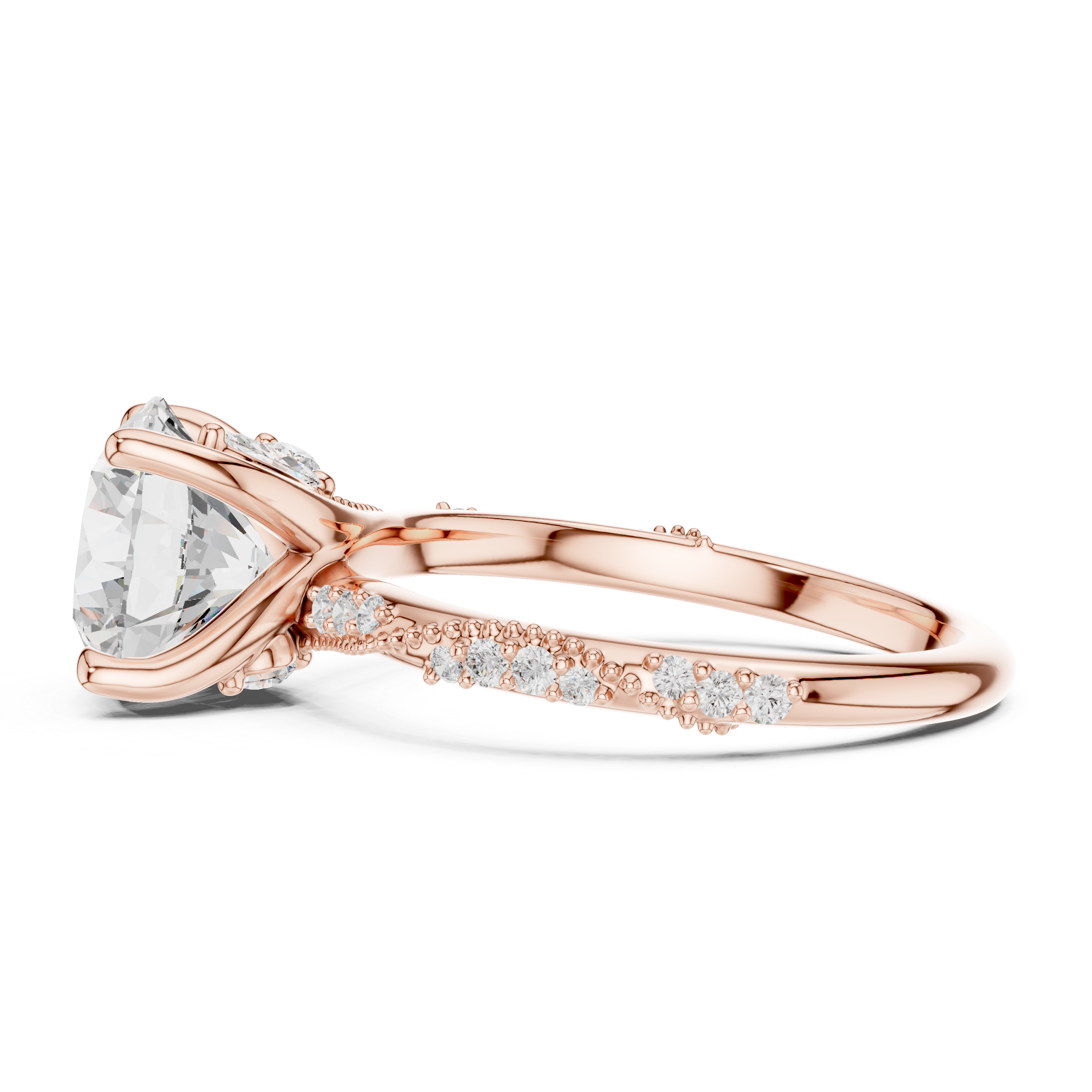 2.93 CT Round Brilliant Diamond Hidden Accent Engagement Ring with Twisted Pavé Band