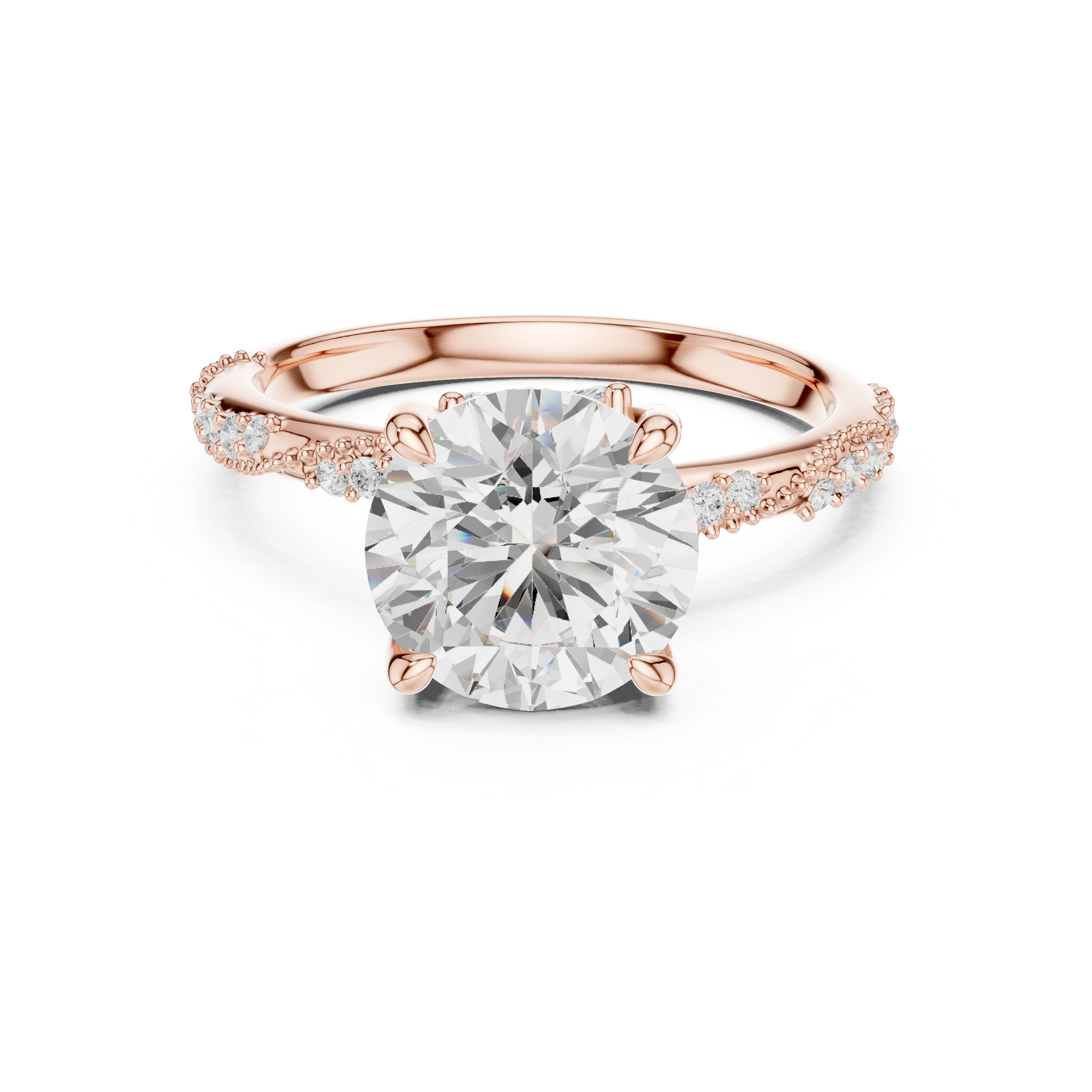 2.93 CT Round Brilliant Diamond Hidden Accent Engagement Ring with Twisted Pavé Band