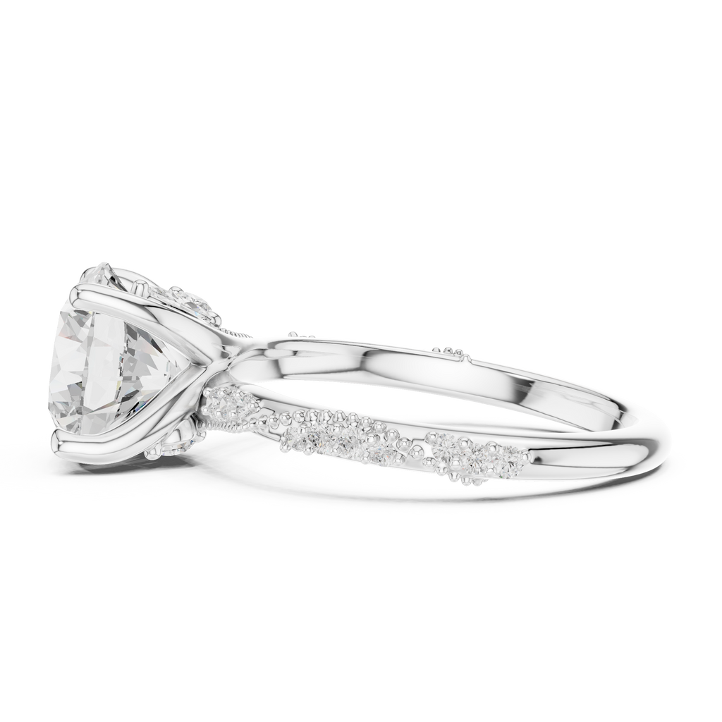 2.93 CT Round Brilliant Diamond Hidden Accent Engagement Ring with Twisted Pavé Band