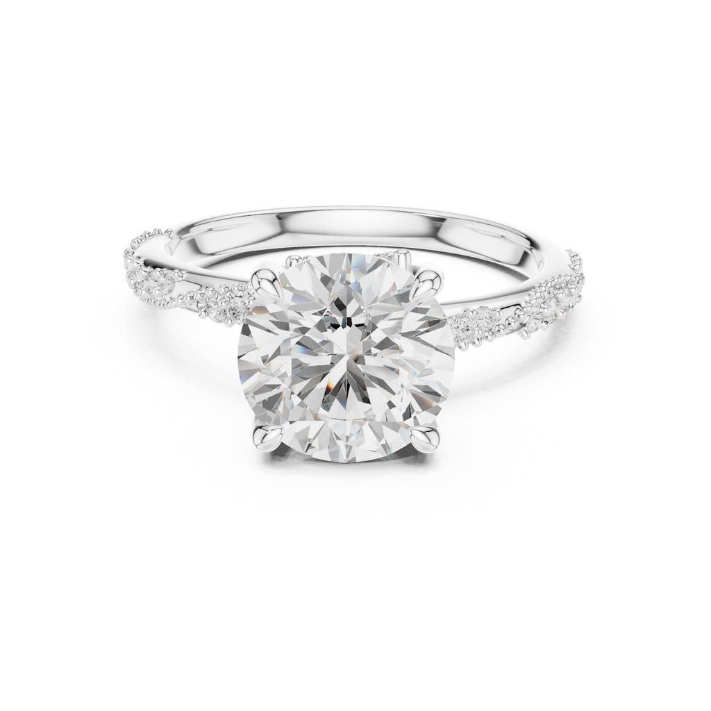 Round Brilliant Diamond Twisted Pavé Engagement Ring
