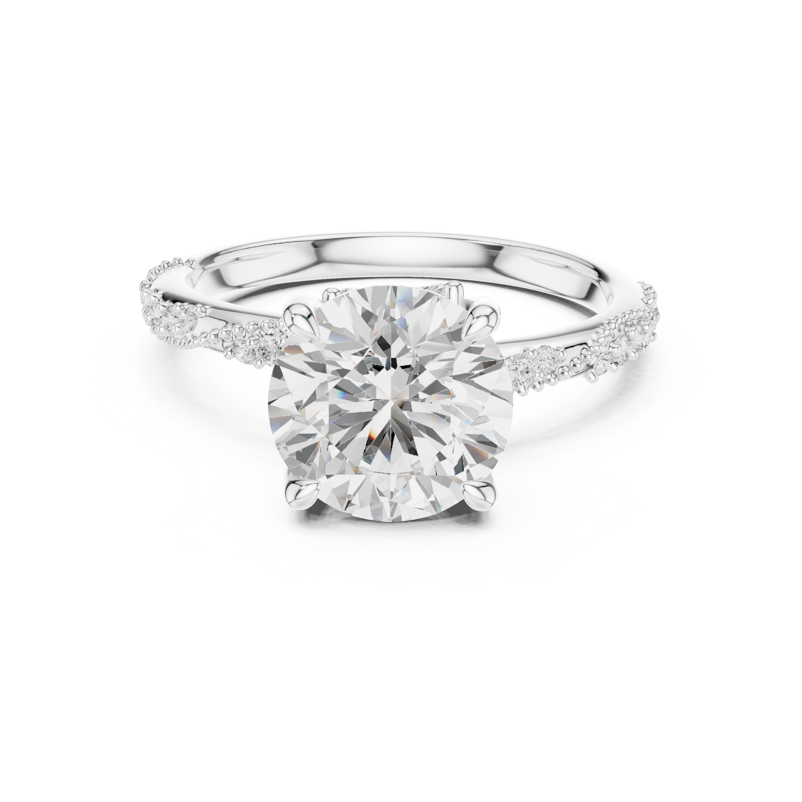 2.93 CT Round Brilliant Diamond Hidden Accent Engagement Ring with Twisted Pavé Band
