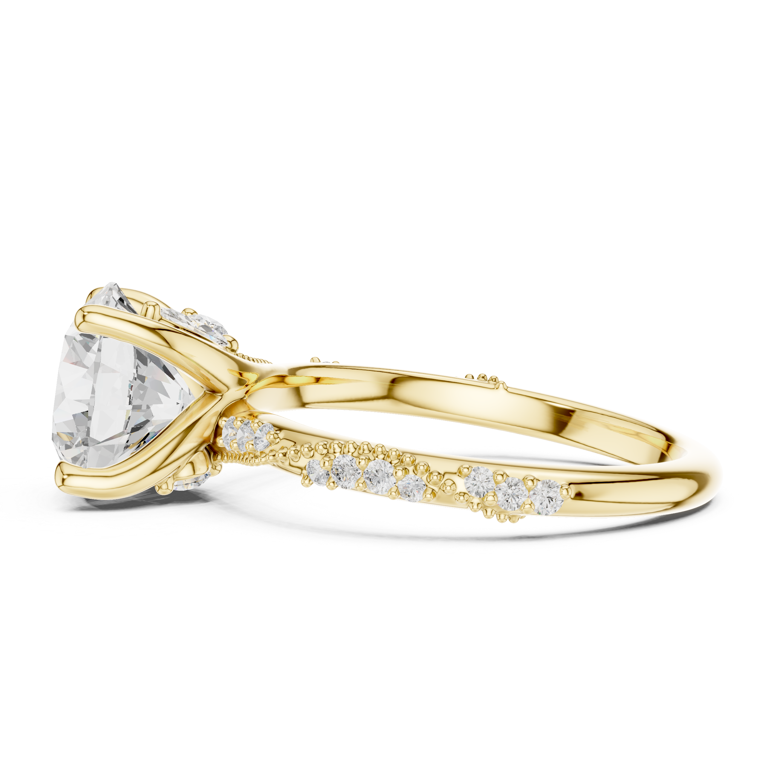 2.93 CT Round Brilliant Diamond Hidden Accent Engagement Ring with Twisted Pavé Band