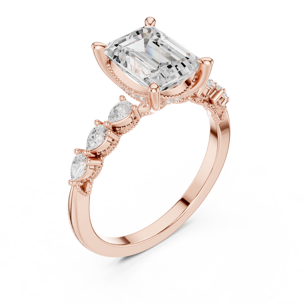 2.33 CT Emerald Cut Diamond Three-Stone Engagement Ring with Pear Side Stones