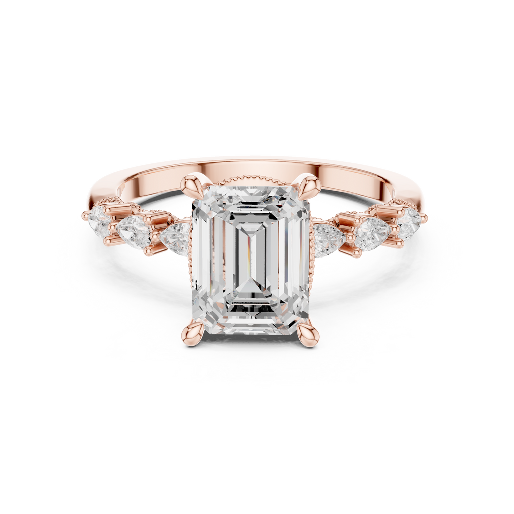 2.33 CT Emerald Cut Diamond Three-Stone Engagement Ring with Pear Side Stones