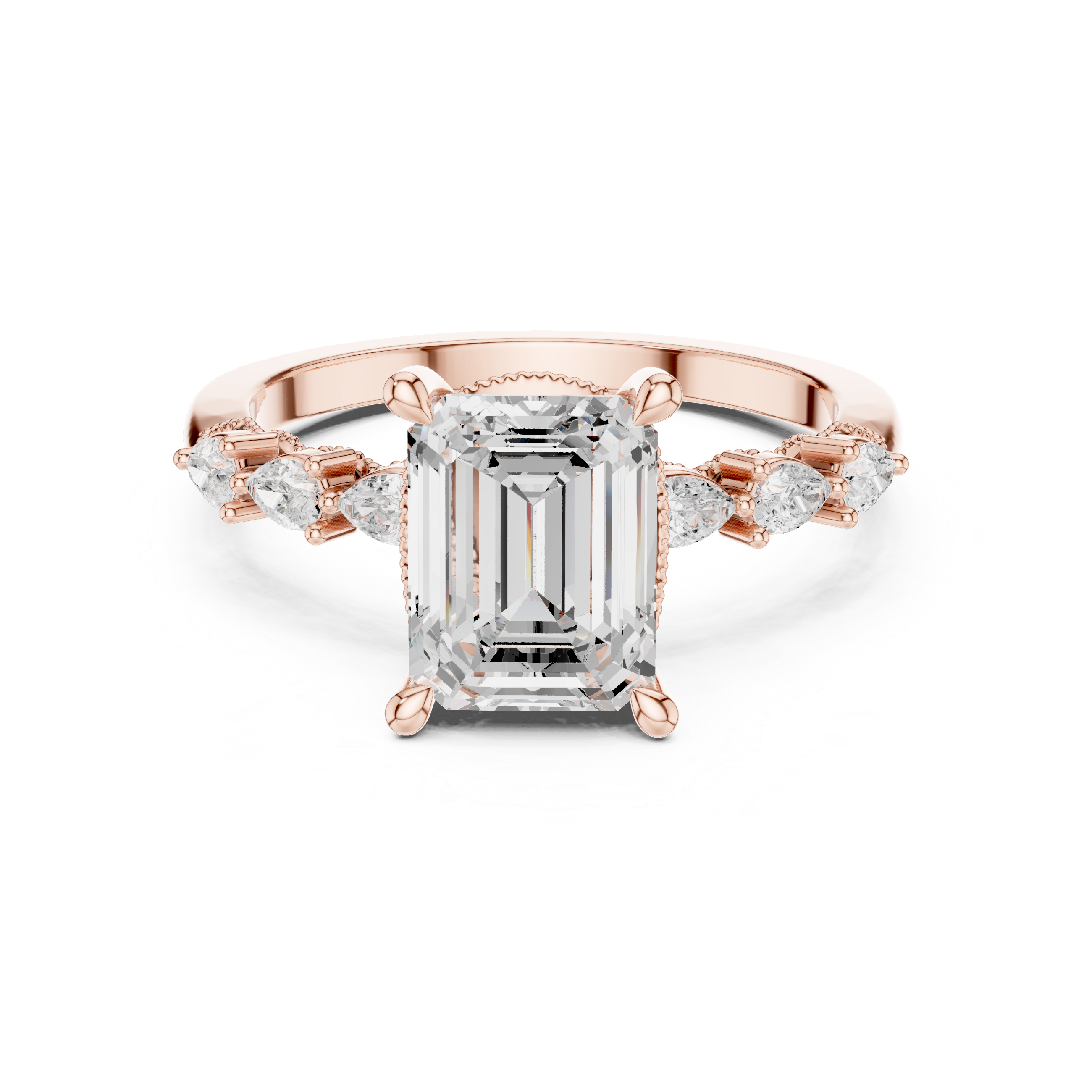 2.33 CT Emerald Cut Diamond Three-Stone Engagement Ring with Pear Side Stones