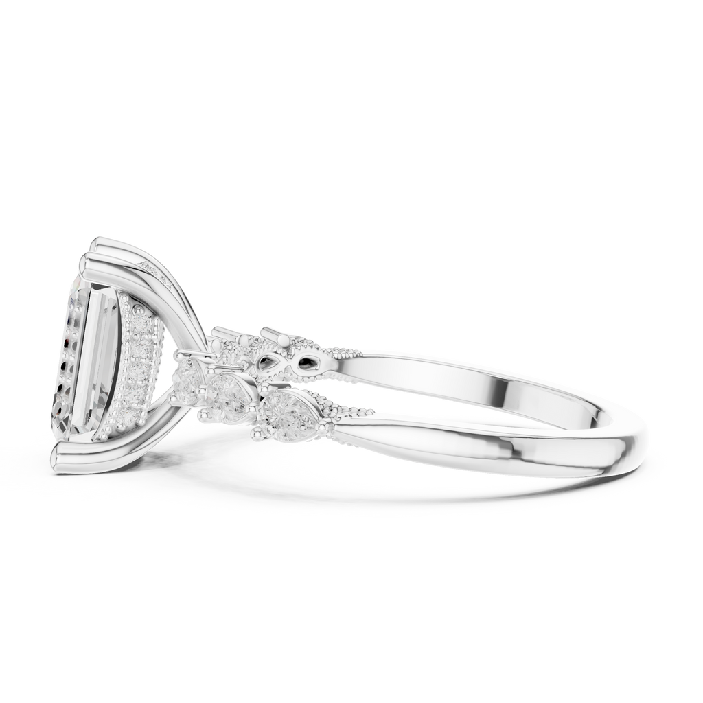 2.33 CT Emerald Cut Diamond Three-Stone Engagement Ring with Pear Side Stones