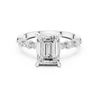 Emerald Cut Diamond Three Stone Engagement Ring with Pear Side Stones