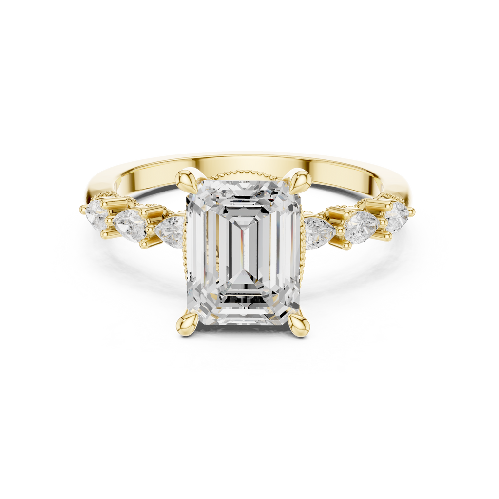 2.33 CT Emerald Cut Diamond Three-Stone Engagement Ring with Pear Side Stones