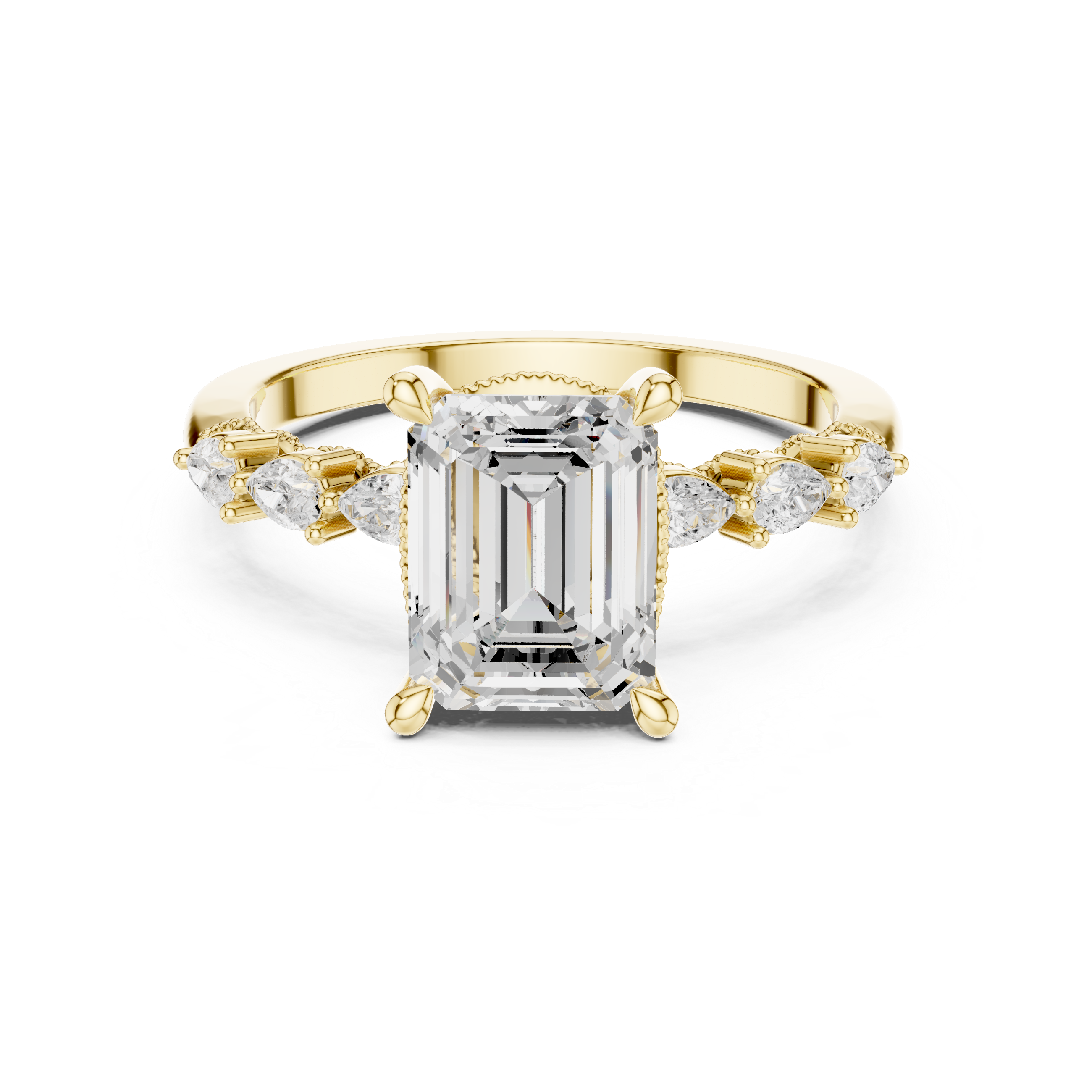 2.33 CT Emerald Cut Diamond Three-Stone Engagement Ring with Pear Side Stones