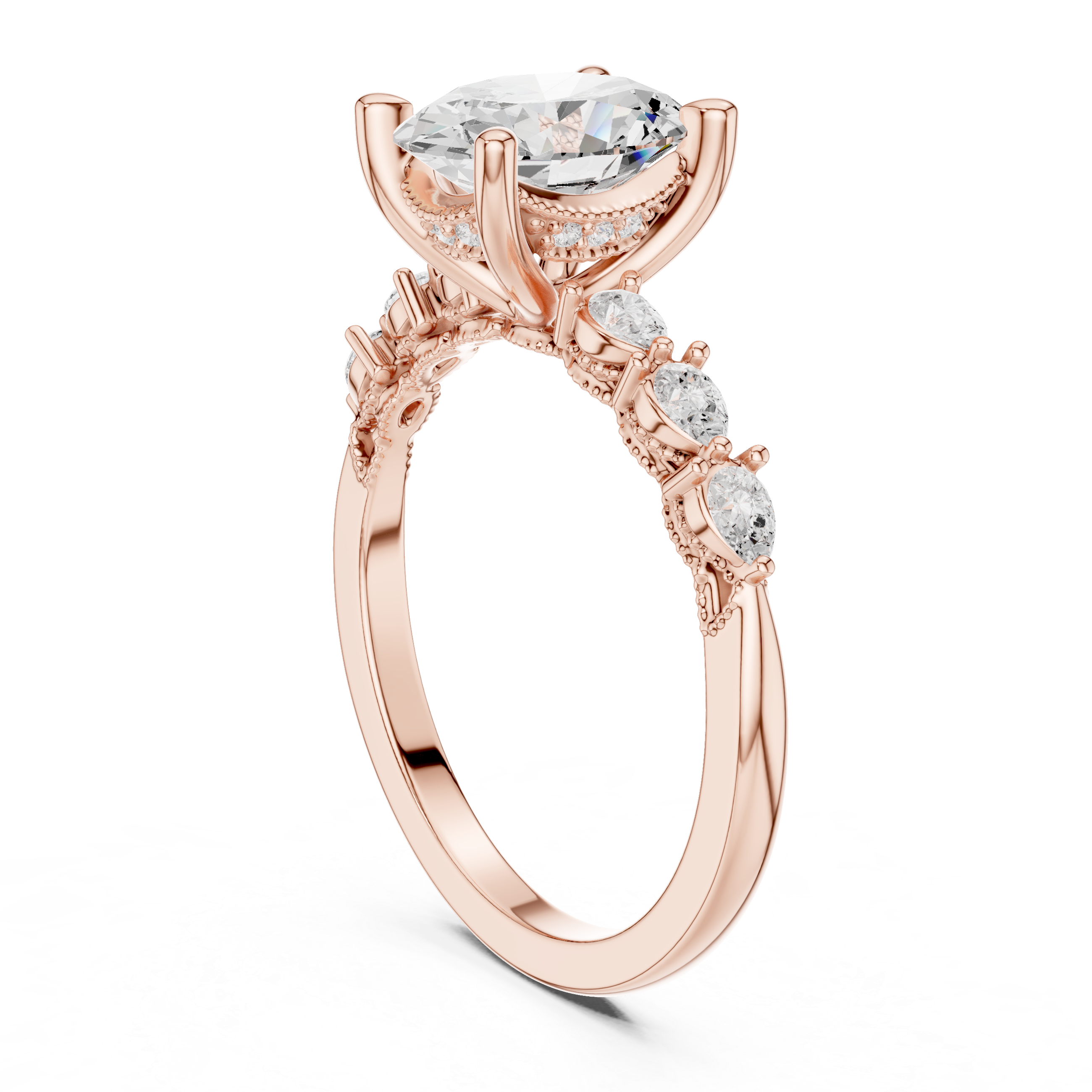 2.32 CT Oval Cut Diamond Three-Stone Engagement Ring with Pear Side Stones