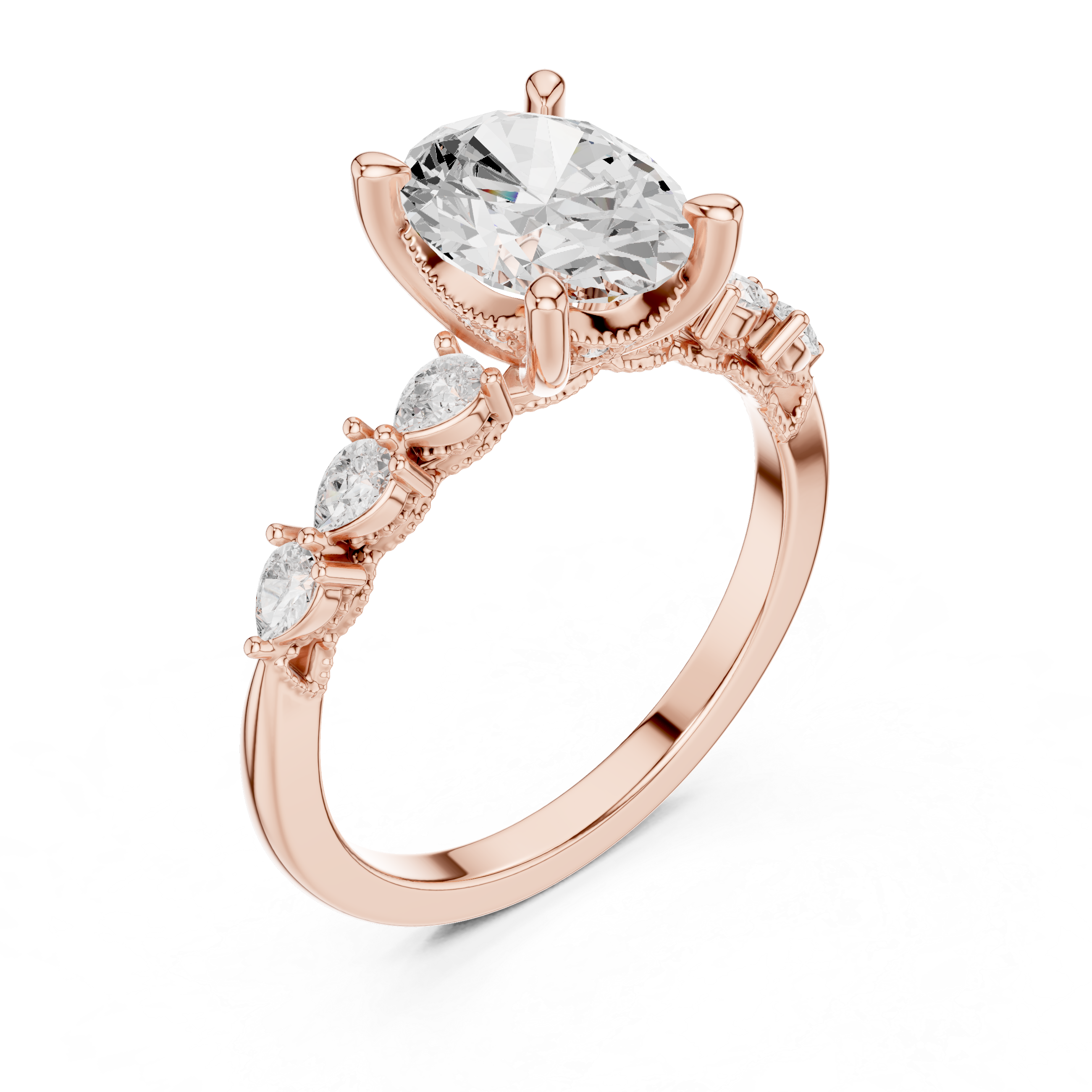 2.32 CT Oval Cut Diamond Three-Stone Engagement Ring with Pear Side Stones