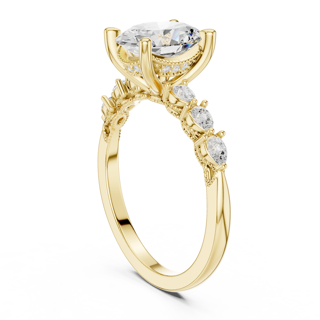 Oval Cut Diamond Three-Stone Engagement Ring with Pear Side Stones