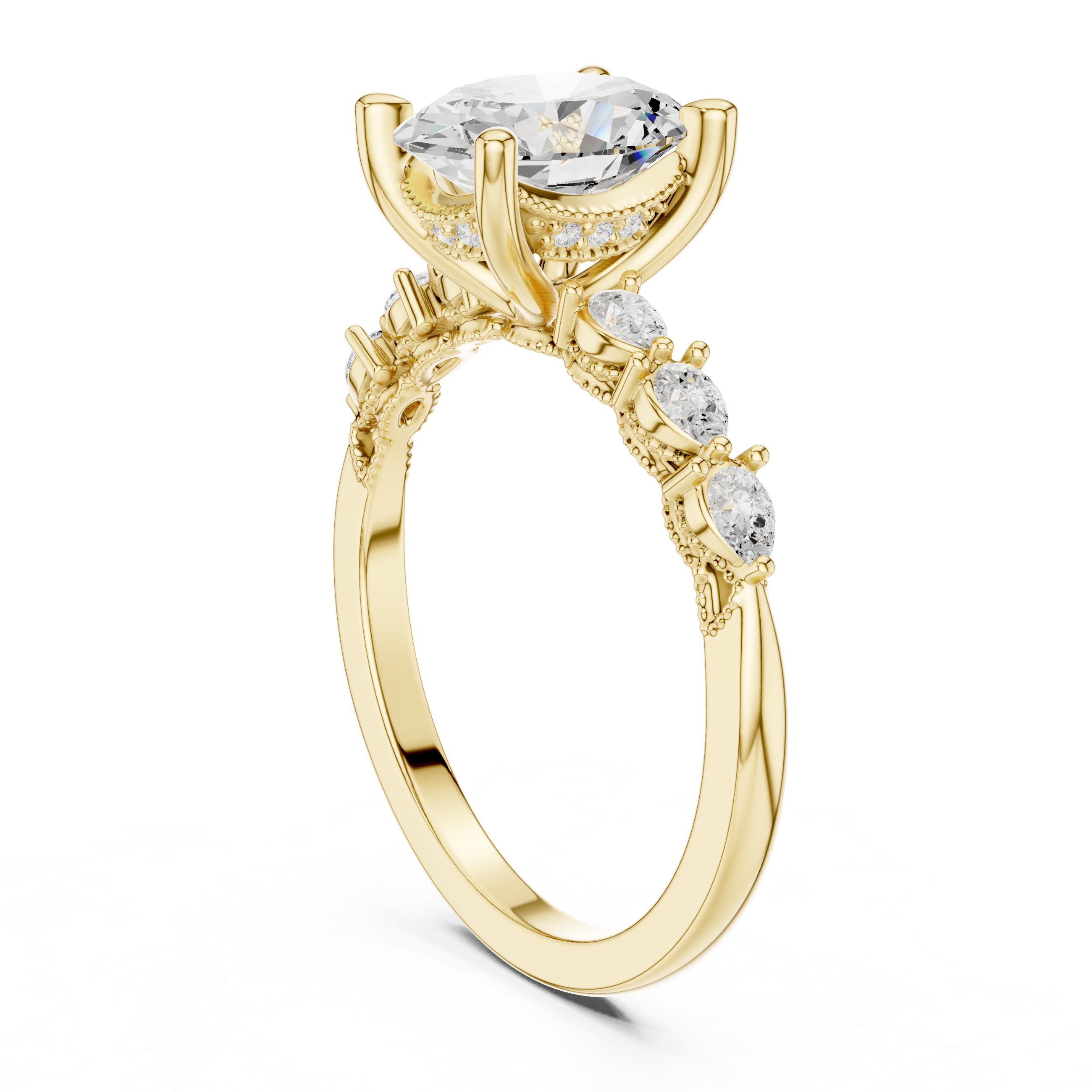 2.32 CT Oval Cut Diamond Three-Stone Engagement Ring with Pear Side Stones