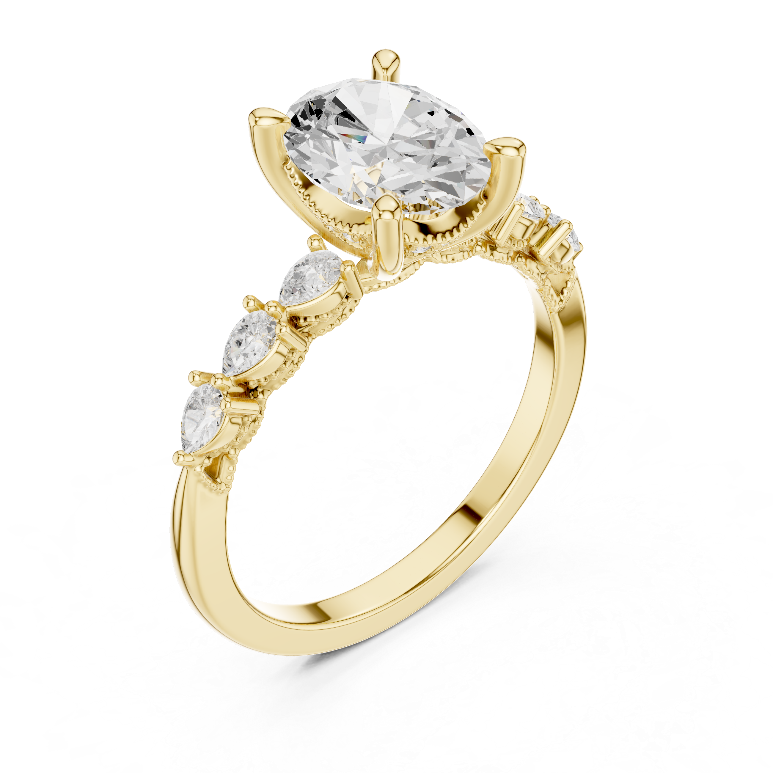 2.32 CT Oval Cut Diamond Three-Stone Engagement Ring with Pear Side Stones