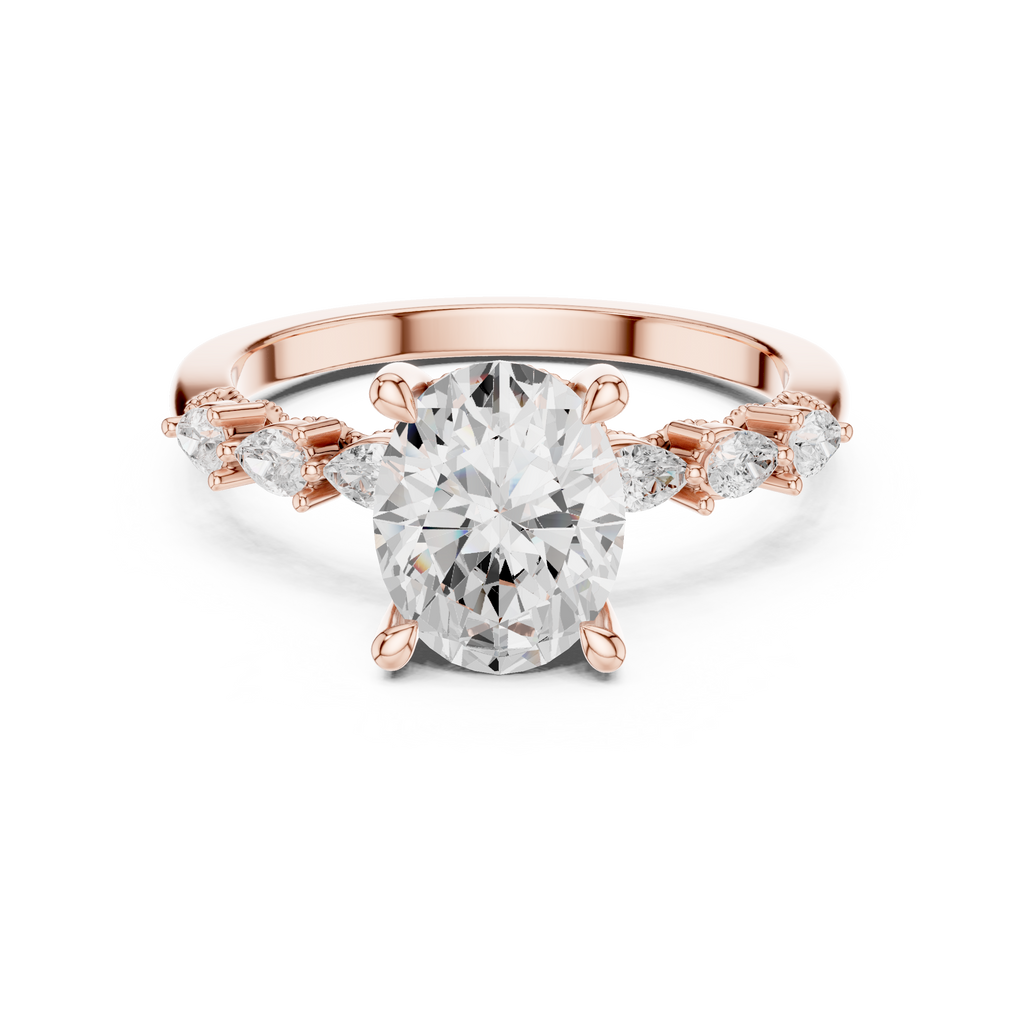 2.32 CT Oval Cut Diamond Three-Stone Engagement Ring with Pear Side Stones