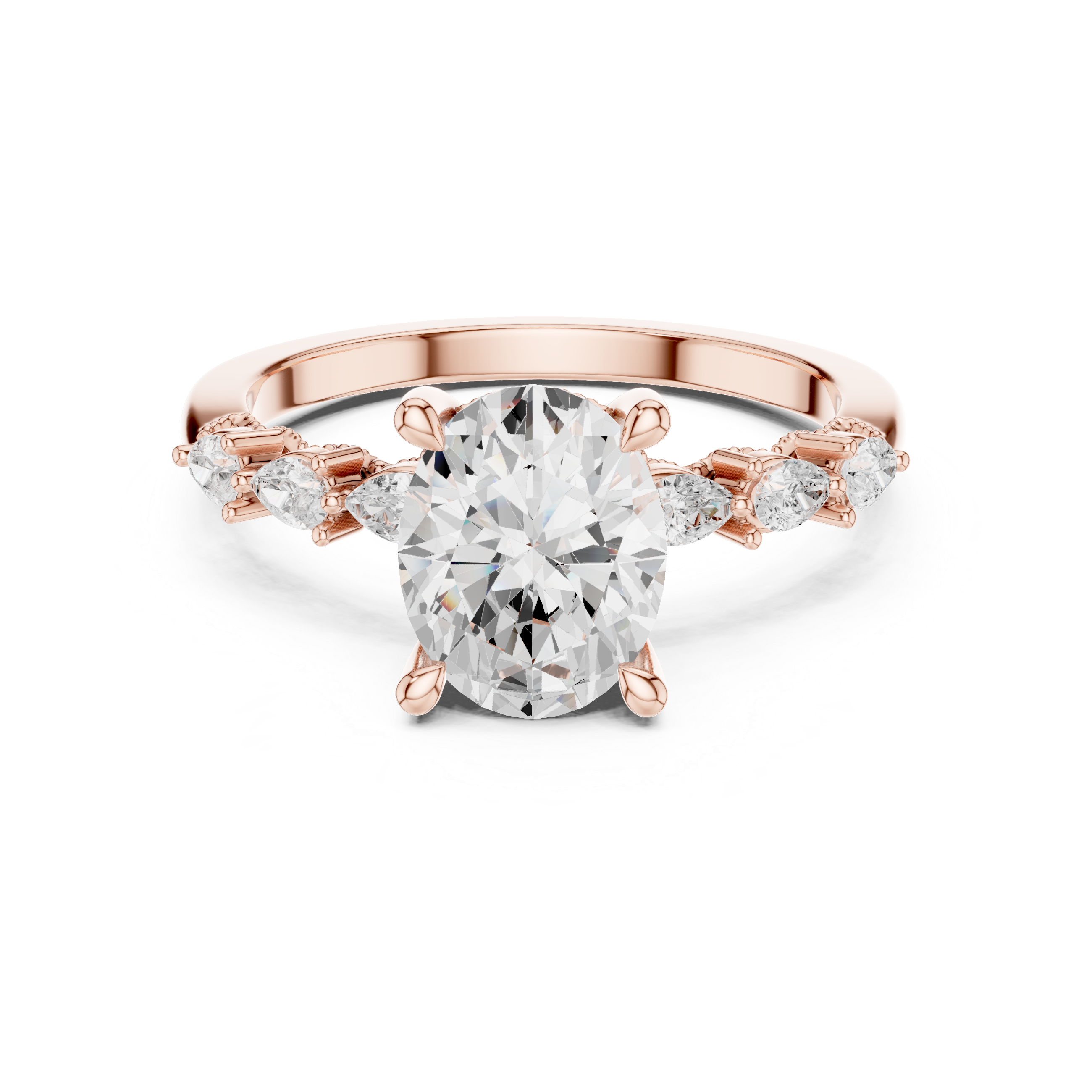 2.32 CT Oval Cut Diamond Three-Stone Engagement Ring with Pear Side Stones