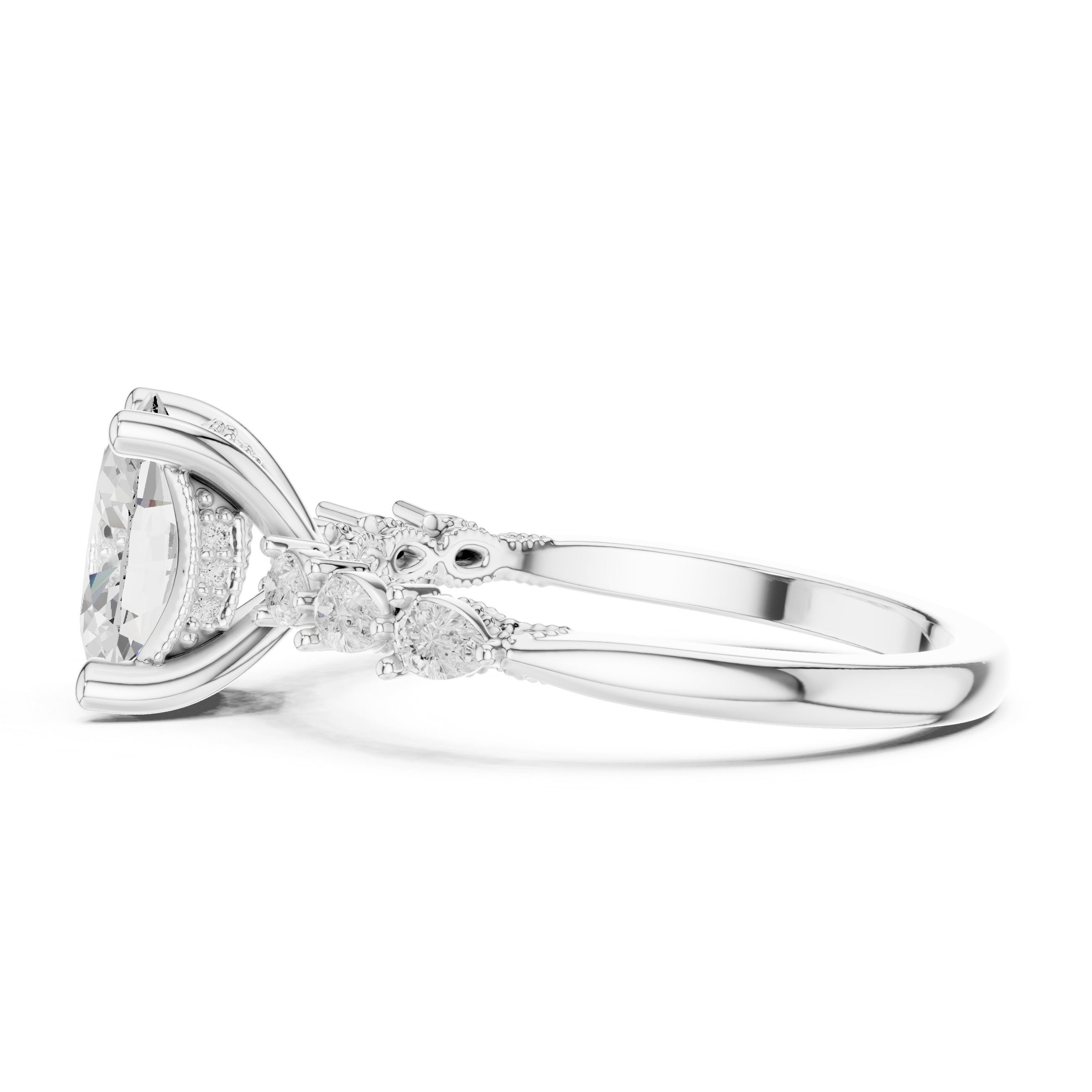 Oval Cut Diamond Three-Stone Engagement Ring with Pear Side Stones