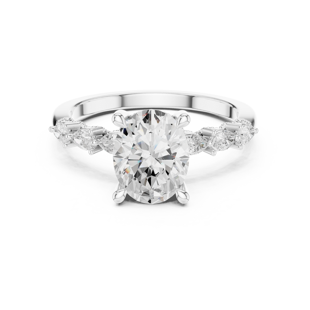 Oval Cut Diamond Three-Stone Engagement Ring with Pear Side Stones