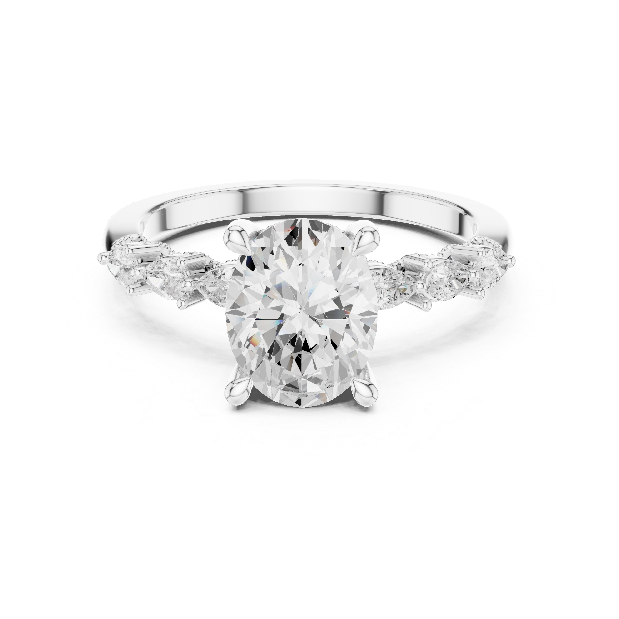Oval Cut Diamond Three-Stone Engagement Ring with Pear Side Stones