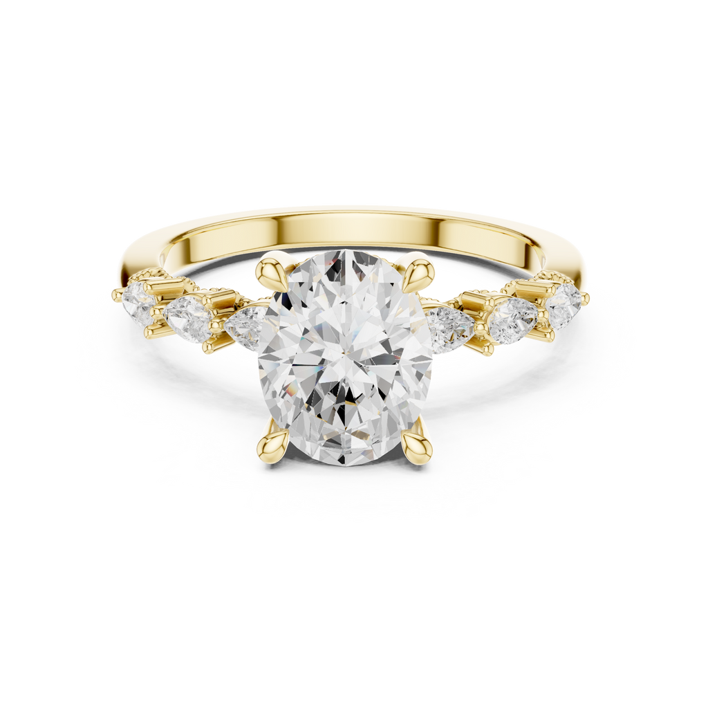 2.32 CT Oval Cut Diamond Three-Stone Engagement Ring with Pear Side Stones