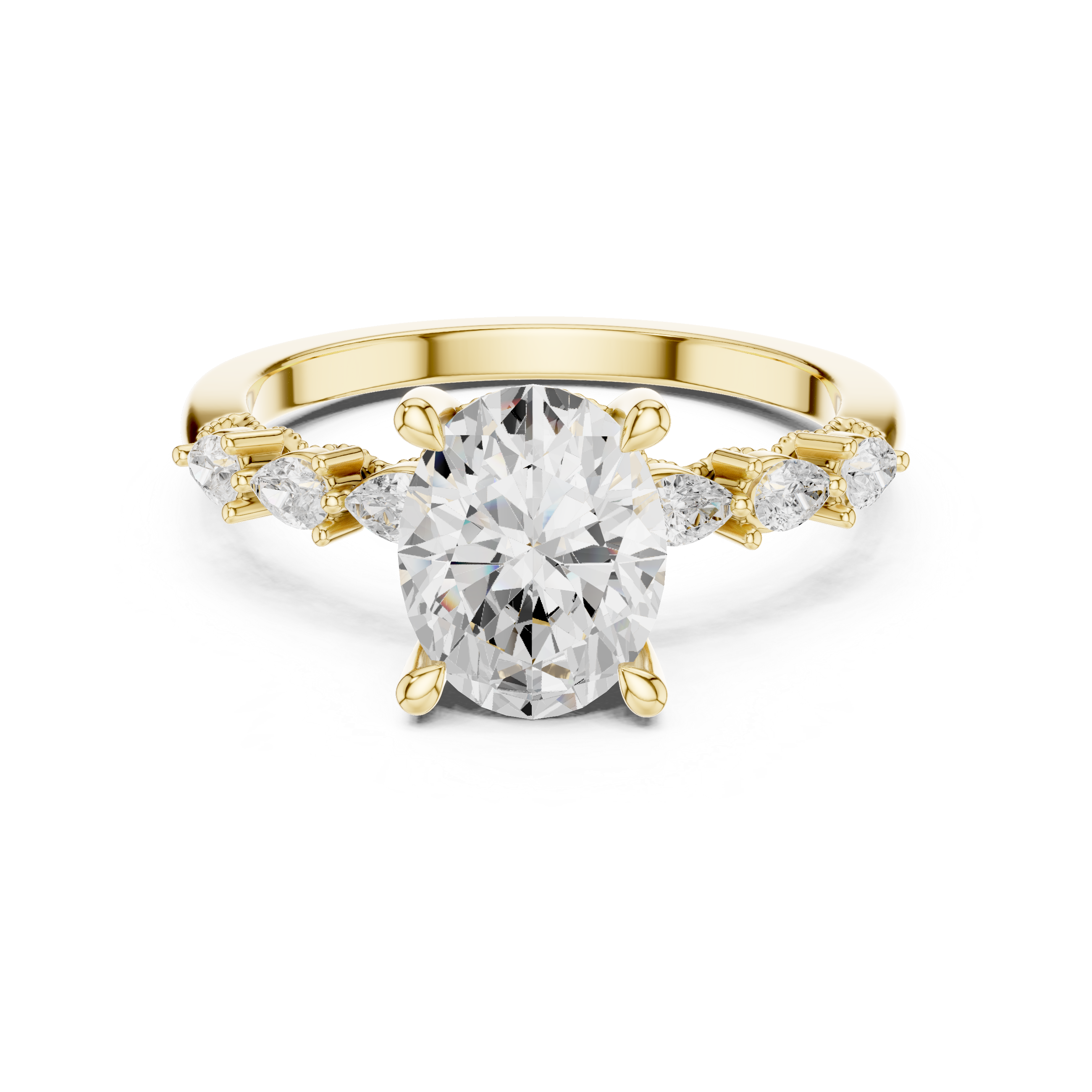 2.32 CT Oval Cut Diamond Three-Stone Engagement Ring with Pear Side Stones