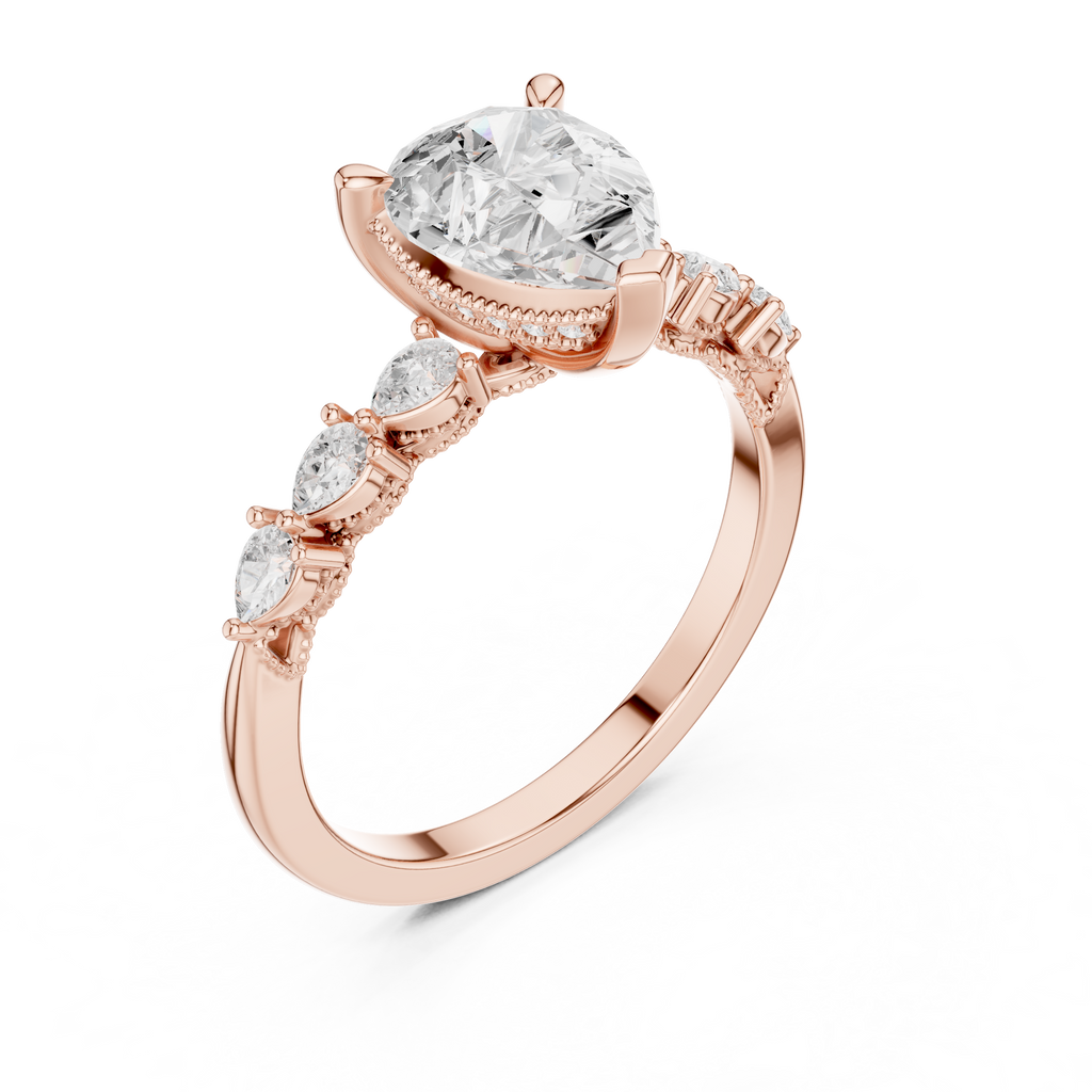 2.33 CT Pear Cut Diamond Three-Stone Engagement Ring with Pear Side Accents