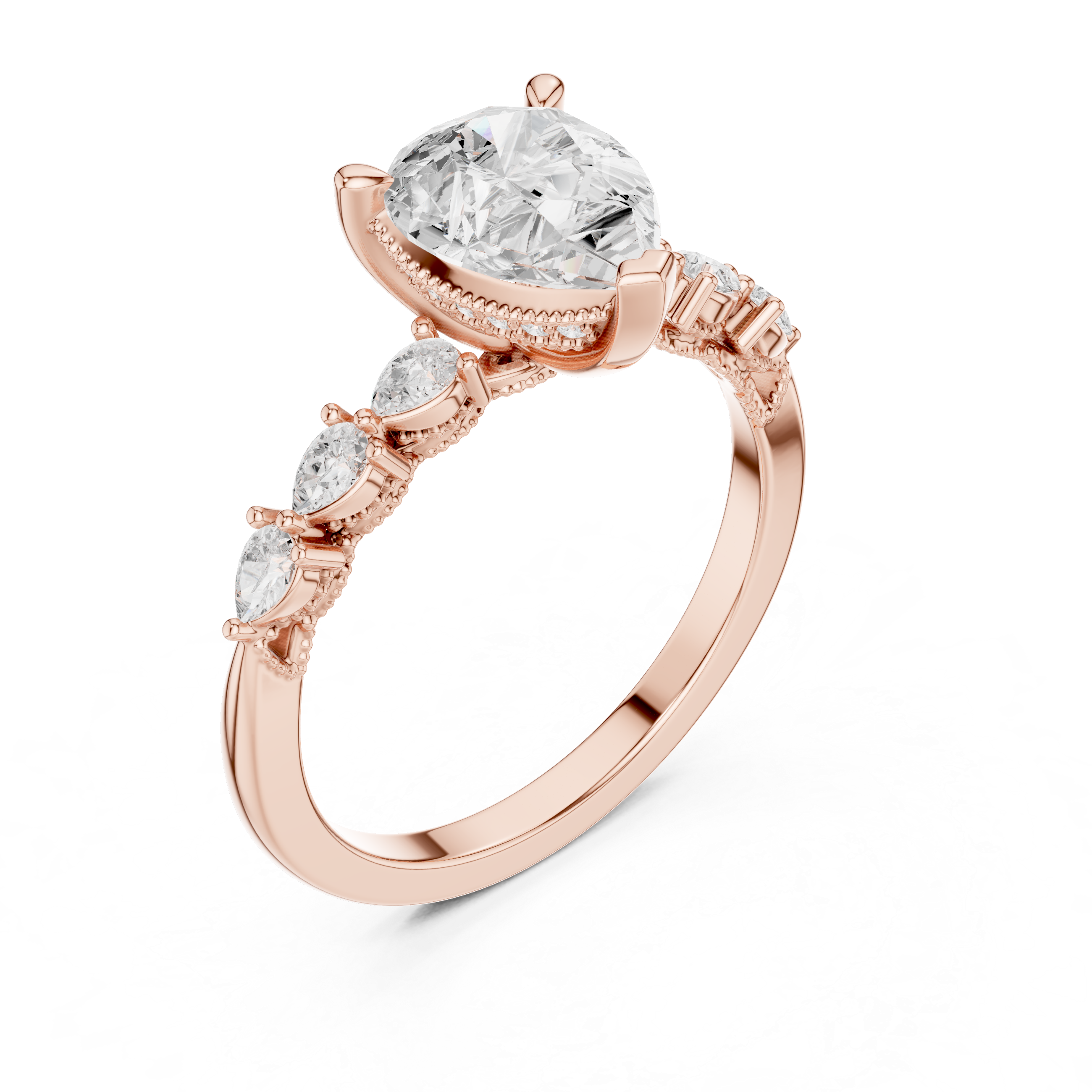 2.33 CT Pear Cut Diamond Three-Stone Engagement Ring with Pear Side Accents
