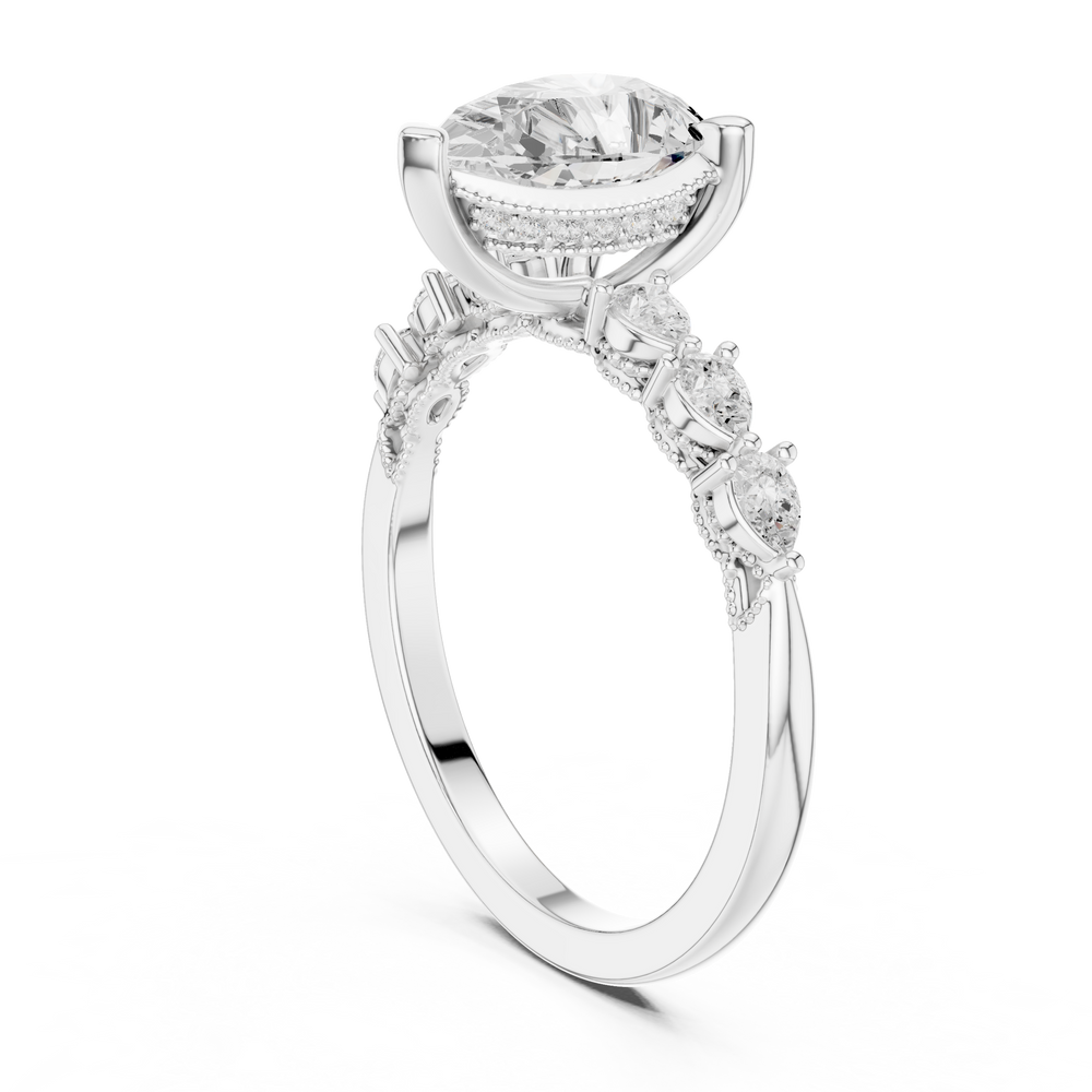 2.33 CT Pear Cut Diamond Three-Stone Engagement Ring with Pear Side Accents