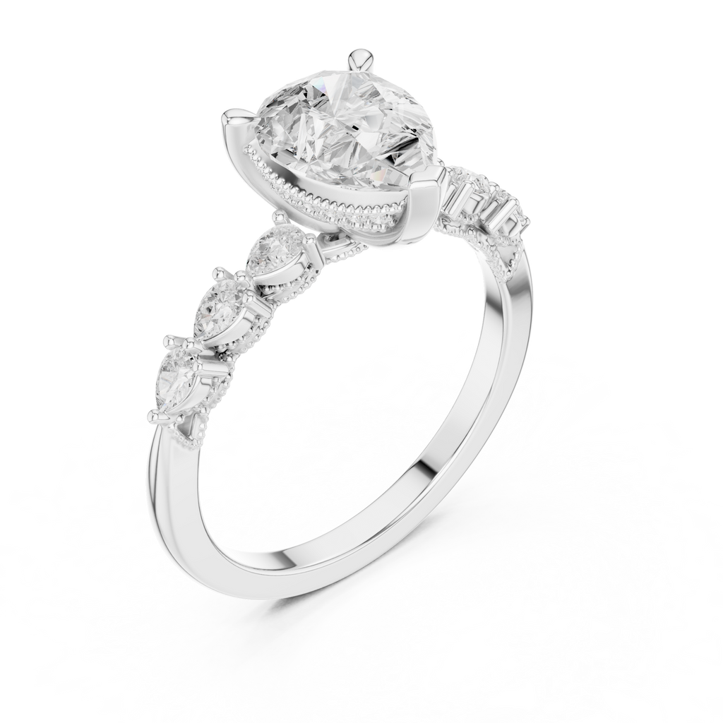 2.33 CT Pear Cut Diamond Three-Stone Engagement Ring with Pear Side Accents