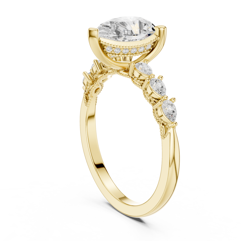 Pear Cut Diamond Three-Stone Engagement Ring with Pear Side Accents