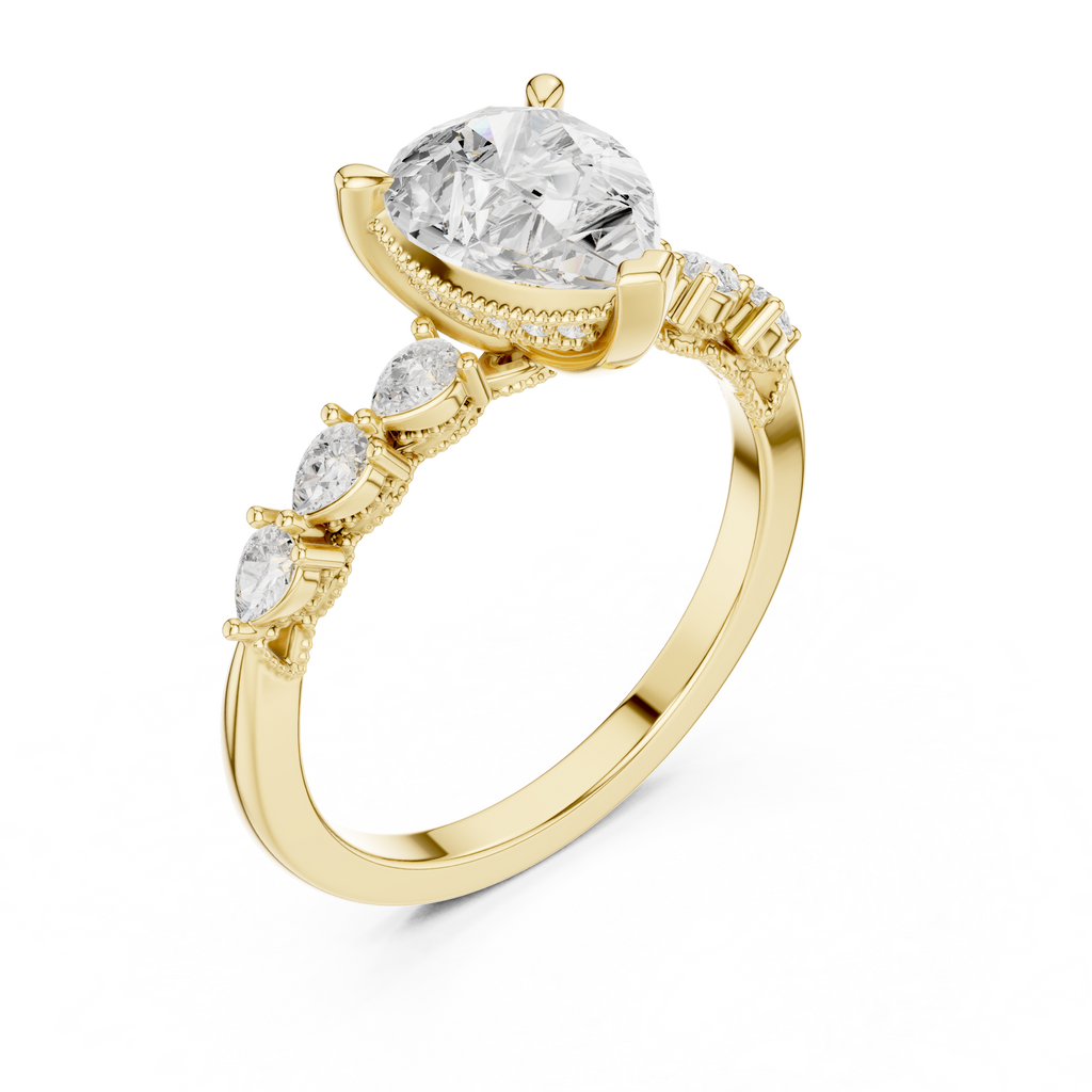 2.33 CT Pear Cut Diamond Three-Stone Engagement Ring with Pear Side Accents