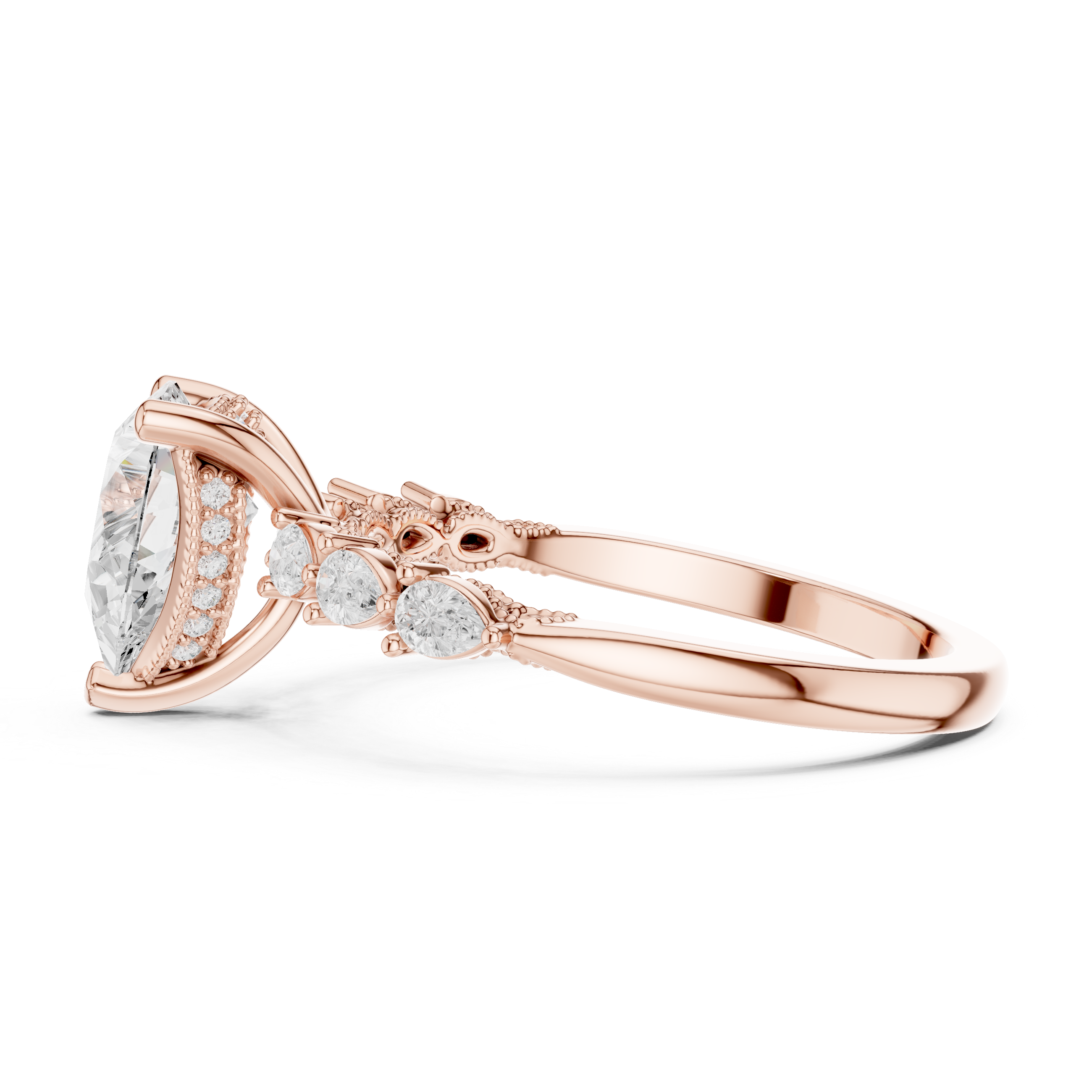 2.33 CT Pear Cut Diamond Three-Stone Engagement Ring with Pear Side Accents