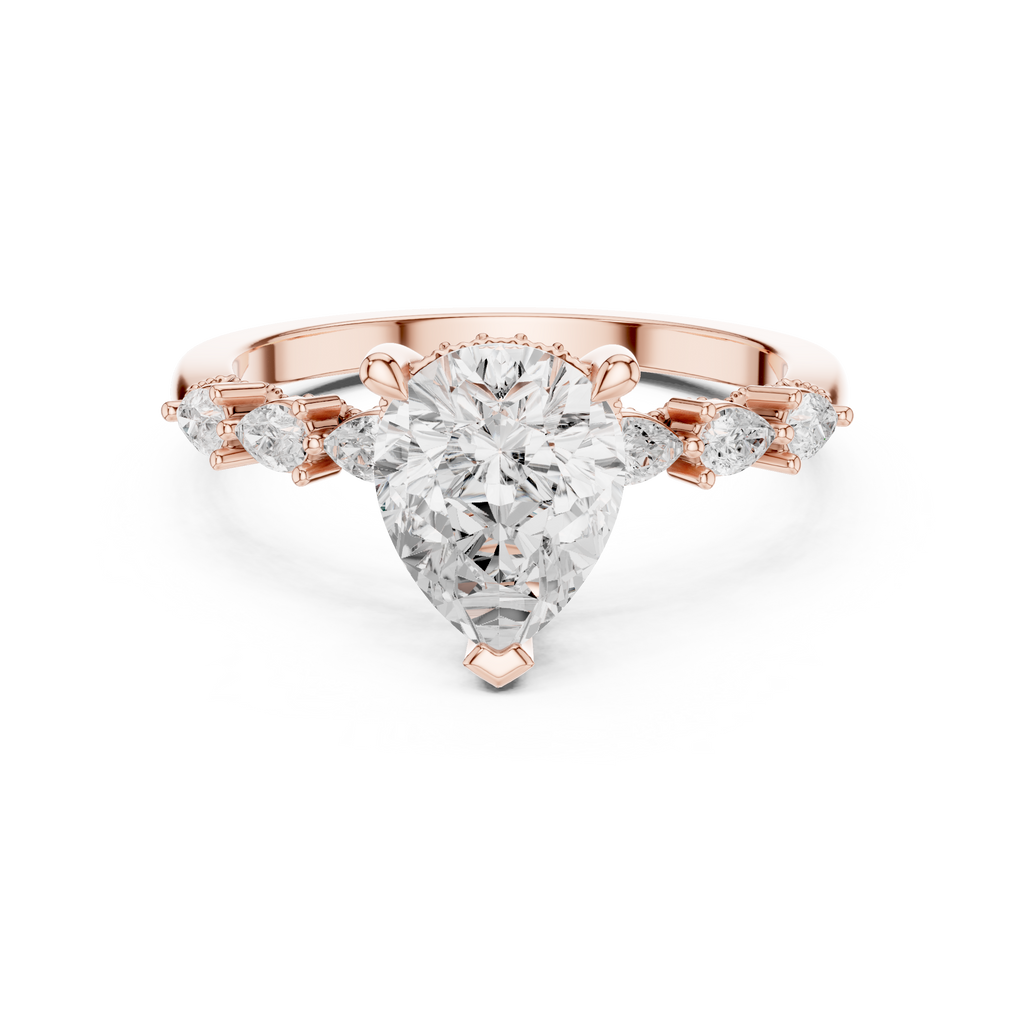 Pear Cut Diamond Three-Stone Engagement Ring with Pear Side Accents