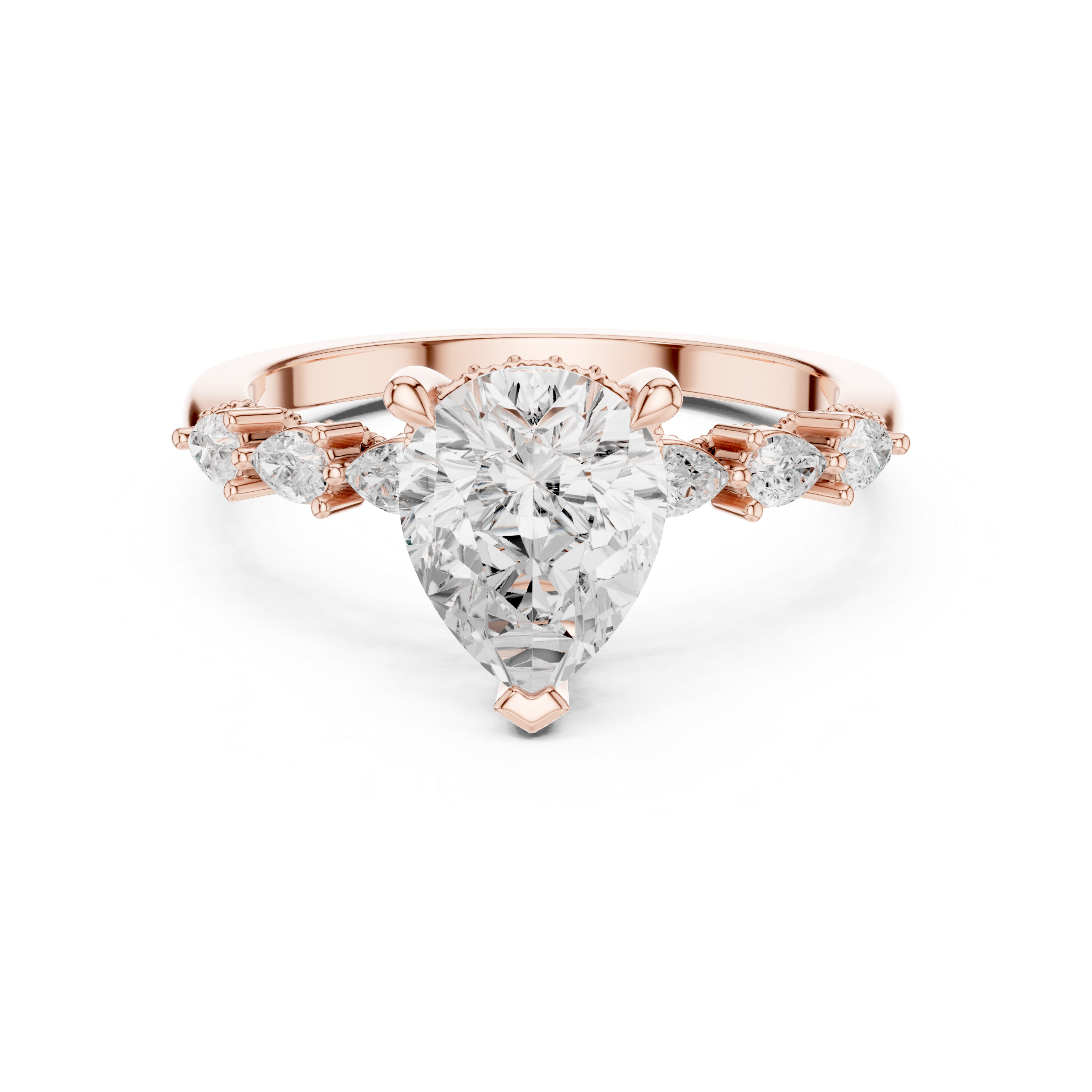 2.33 CT Pear Cut Diamond Three-Stone Engagement Ring with Pear Side Accents