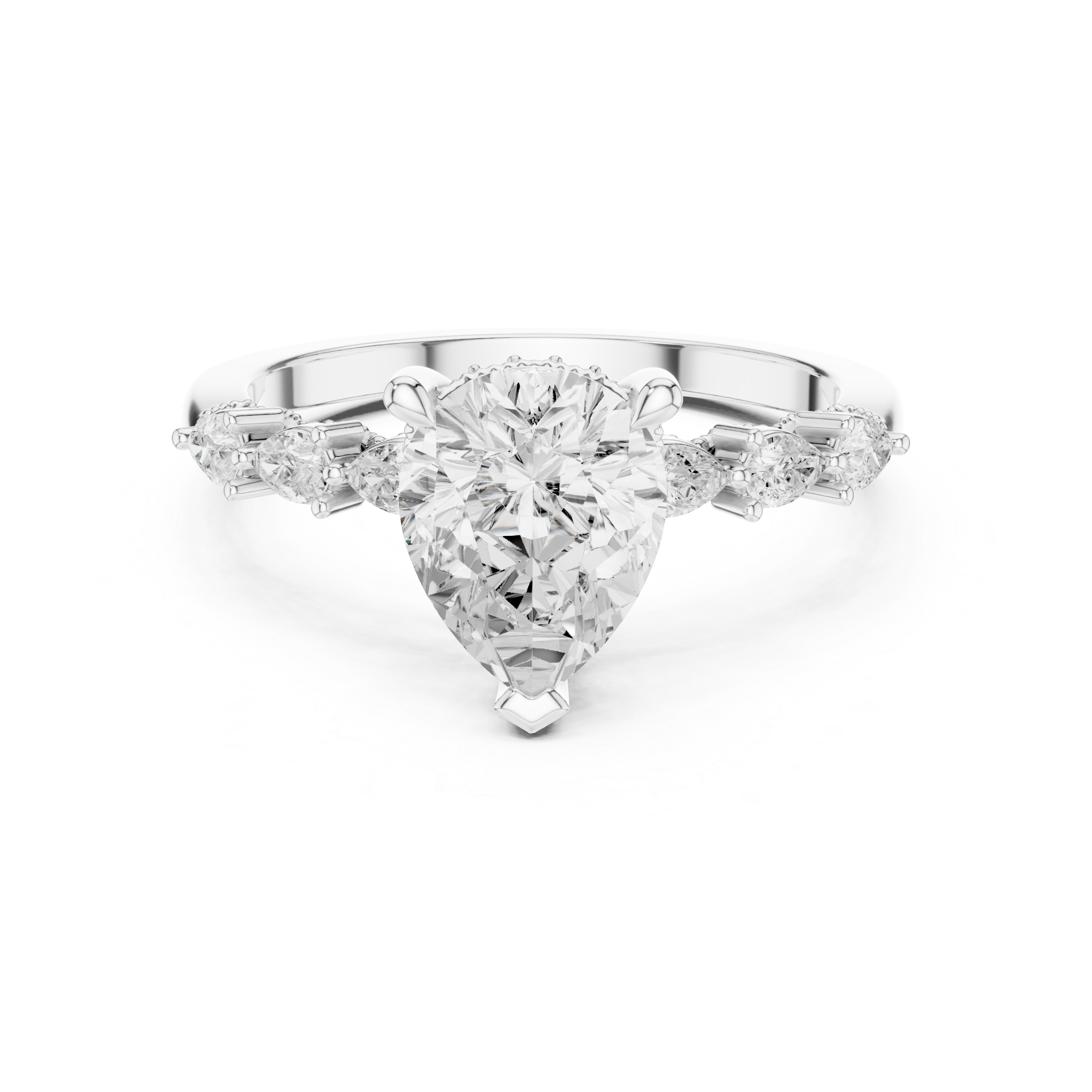 2.33 CT Pear Cut Diamond Three-Stone Engagement Ring with Pear Side Accents