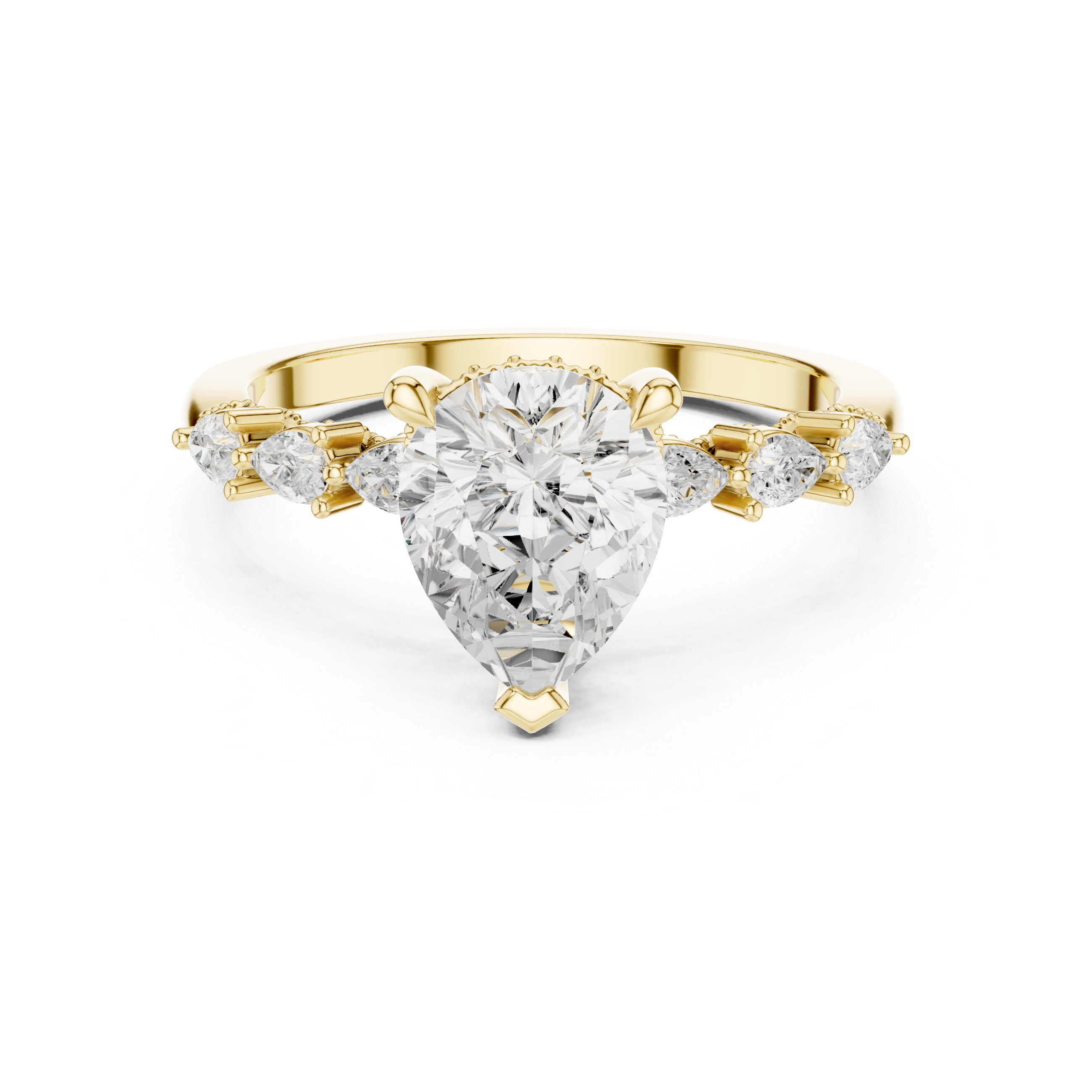 2.33 CT Pear Cut Diamond Three-Stone Engagement Ring with Pear Side Accents
