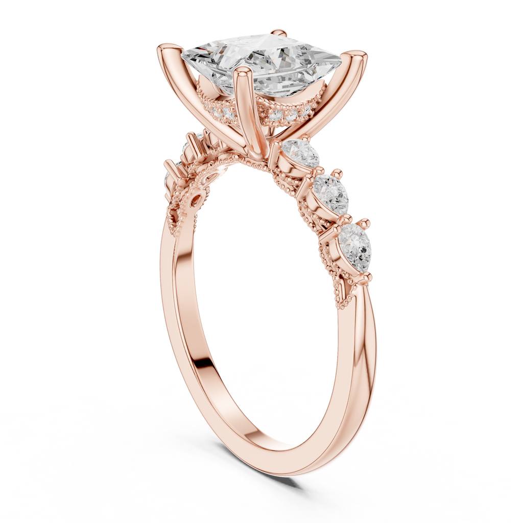 2.33 CT Princess Cut Diamond Three-Stone Engagement Ring with Pear Side Accents