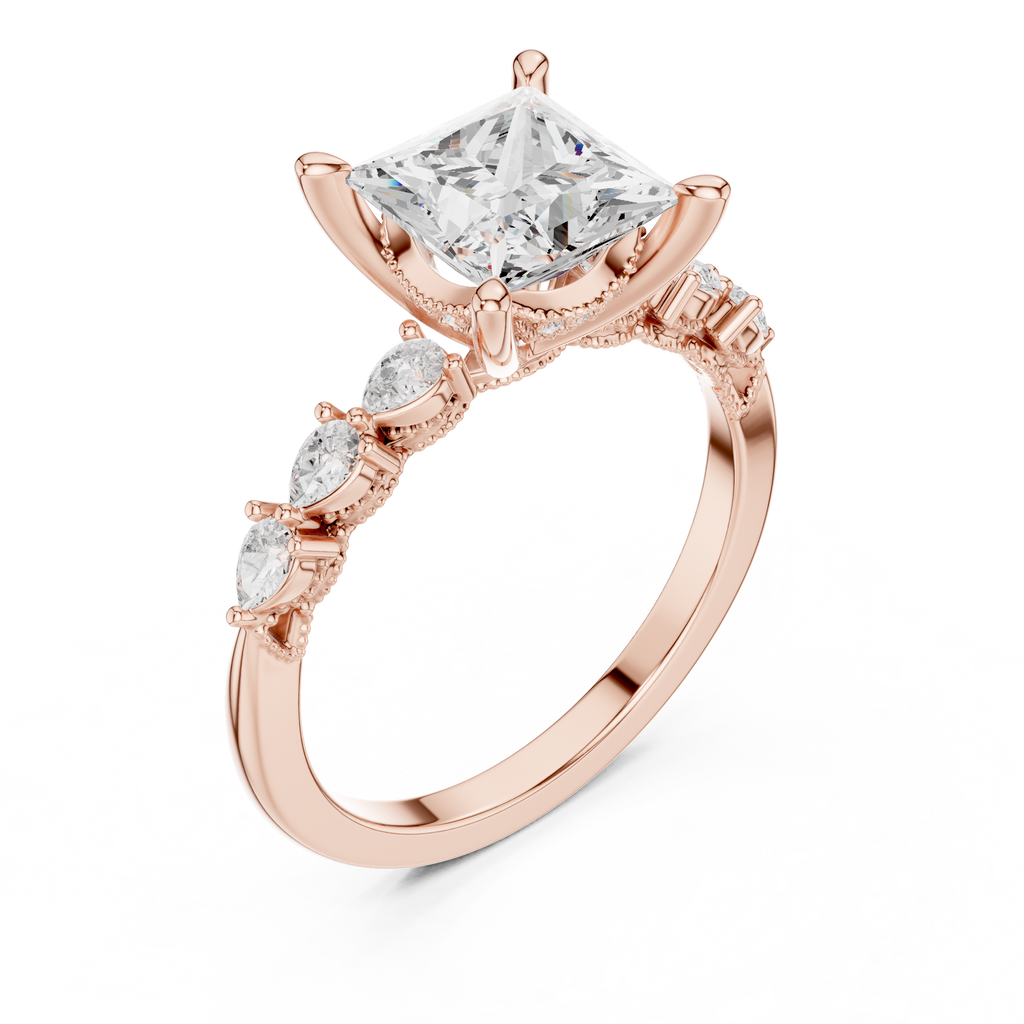 Princess Cut Diamond Three-Stone Engagement Ring with Pear Side Stones