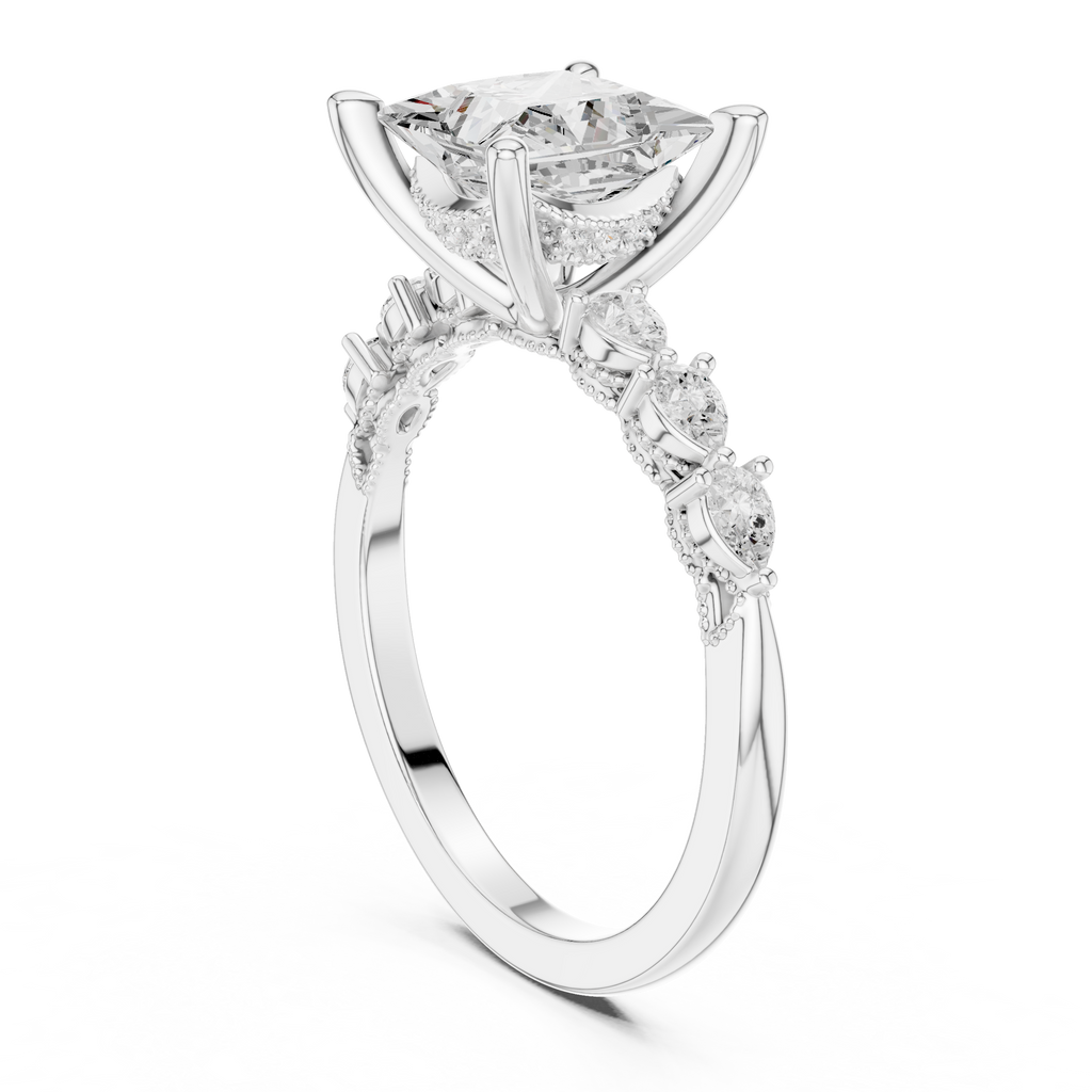 Princess Cut Diamond Three-Stone Engagement Ring with Pear Side Stones