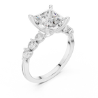 Princess Cut Diamond Three-Stone Engagement Ring with Pear Side Stones