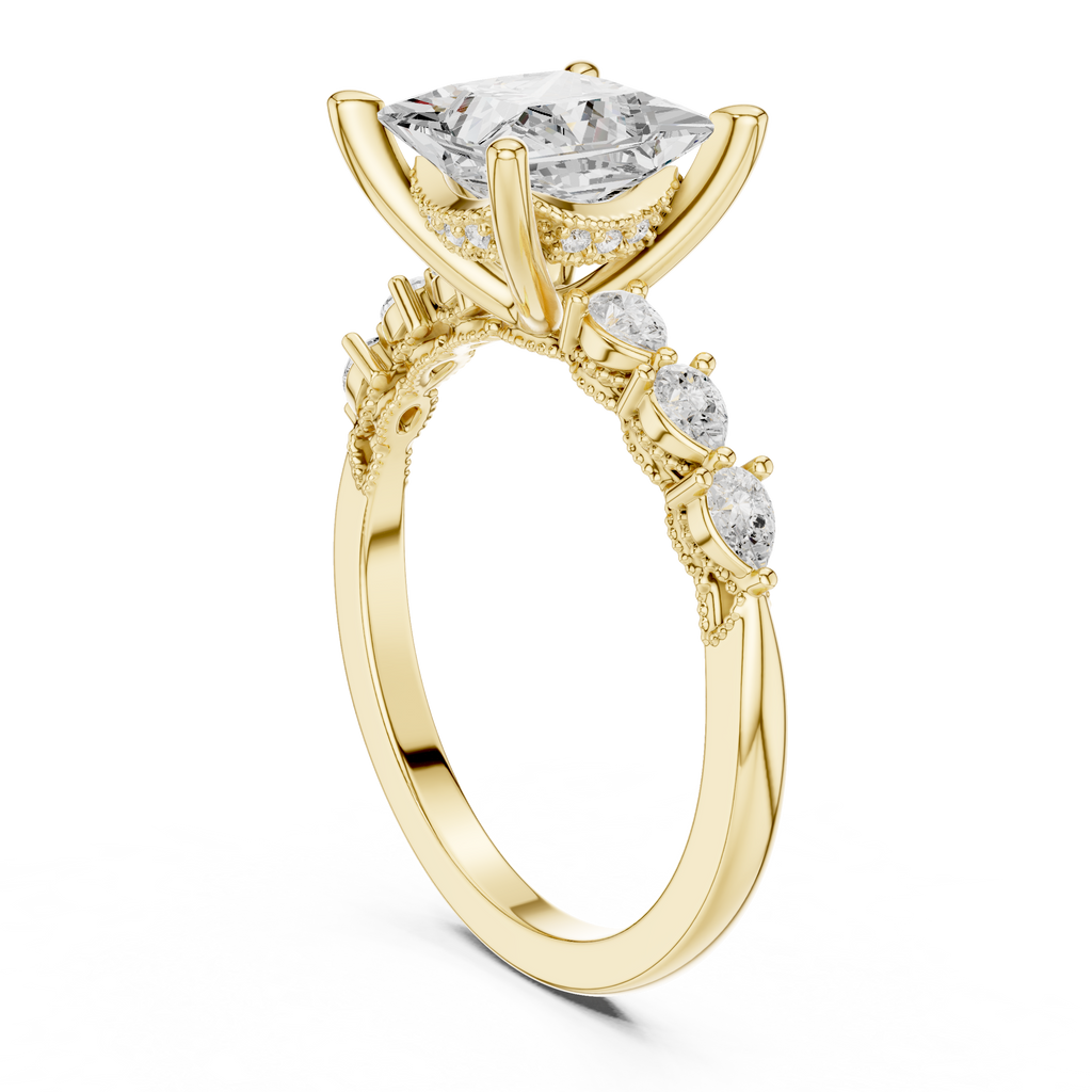 2.33 CT Princess Cut Diamond Three-Stone Engagement Ring with Pear Side Accents