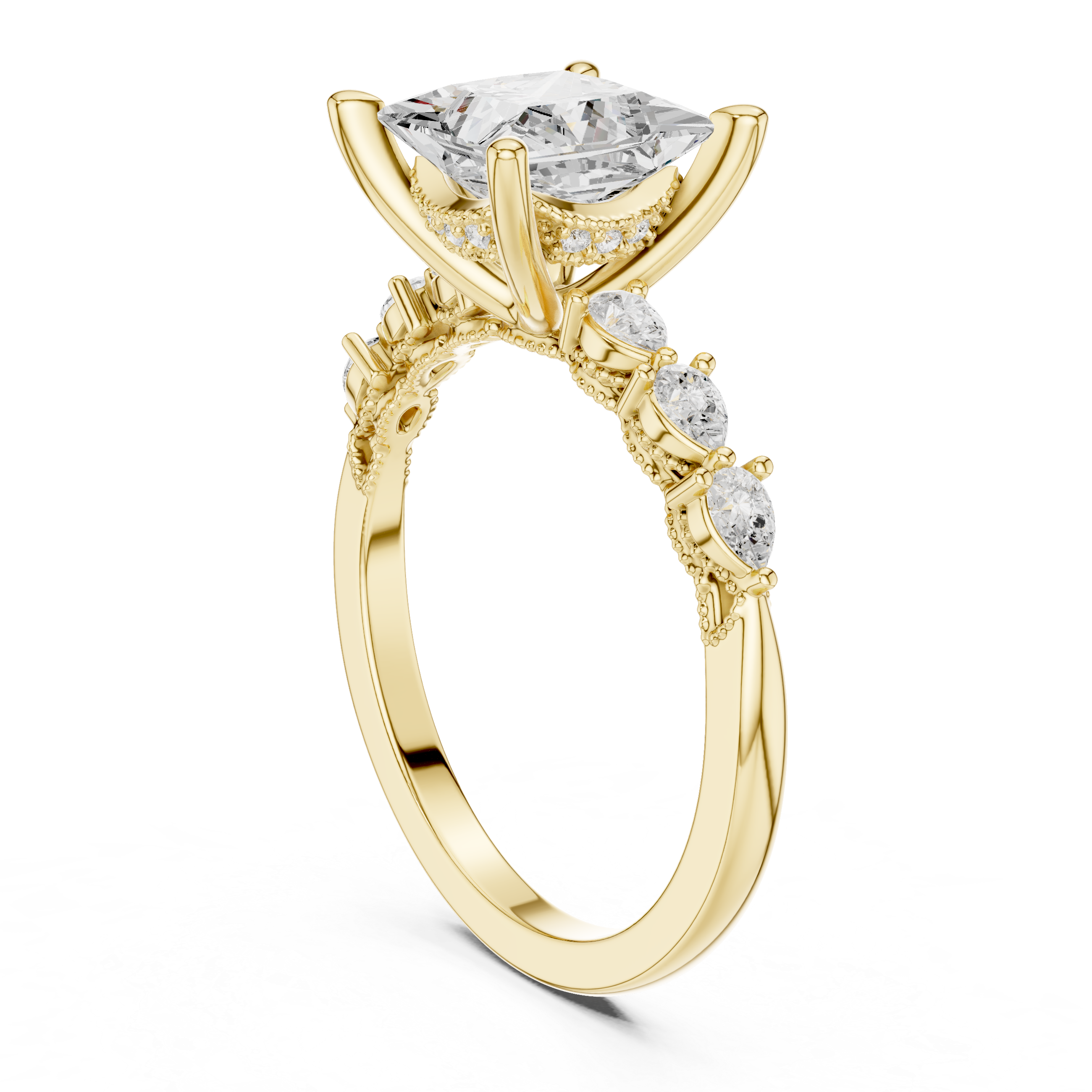 2.33 CT Princess Cut Diamond Three-Stone Engagement Ring with Pear Side Accents