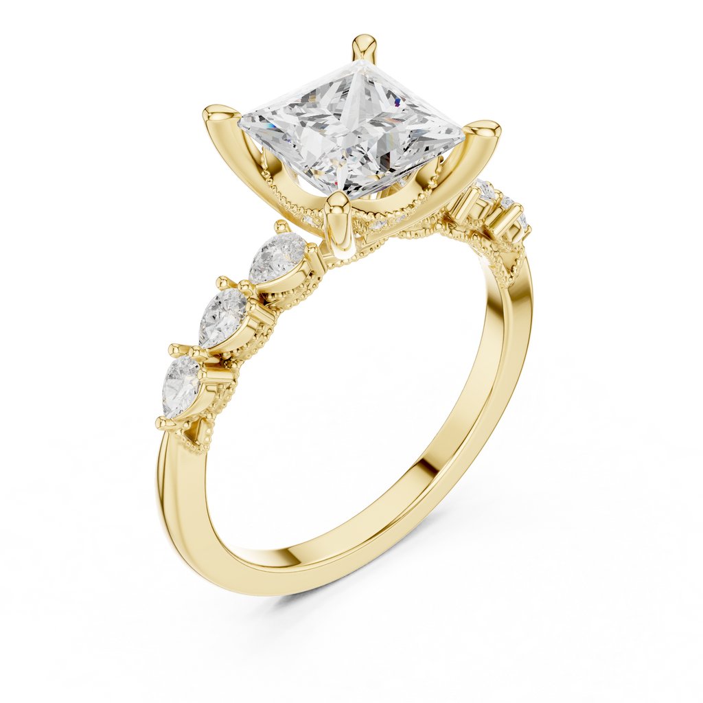 Princess Cut Diamond Three-Stone Engagement Ring with Pear Side Stones