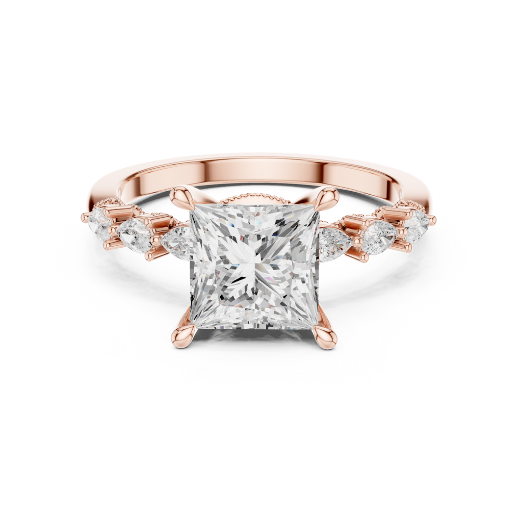 Princess Cut Diamond Three-Stone Engagement Ring with Pear Side Stones